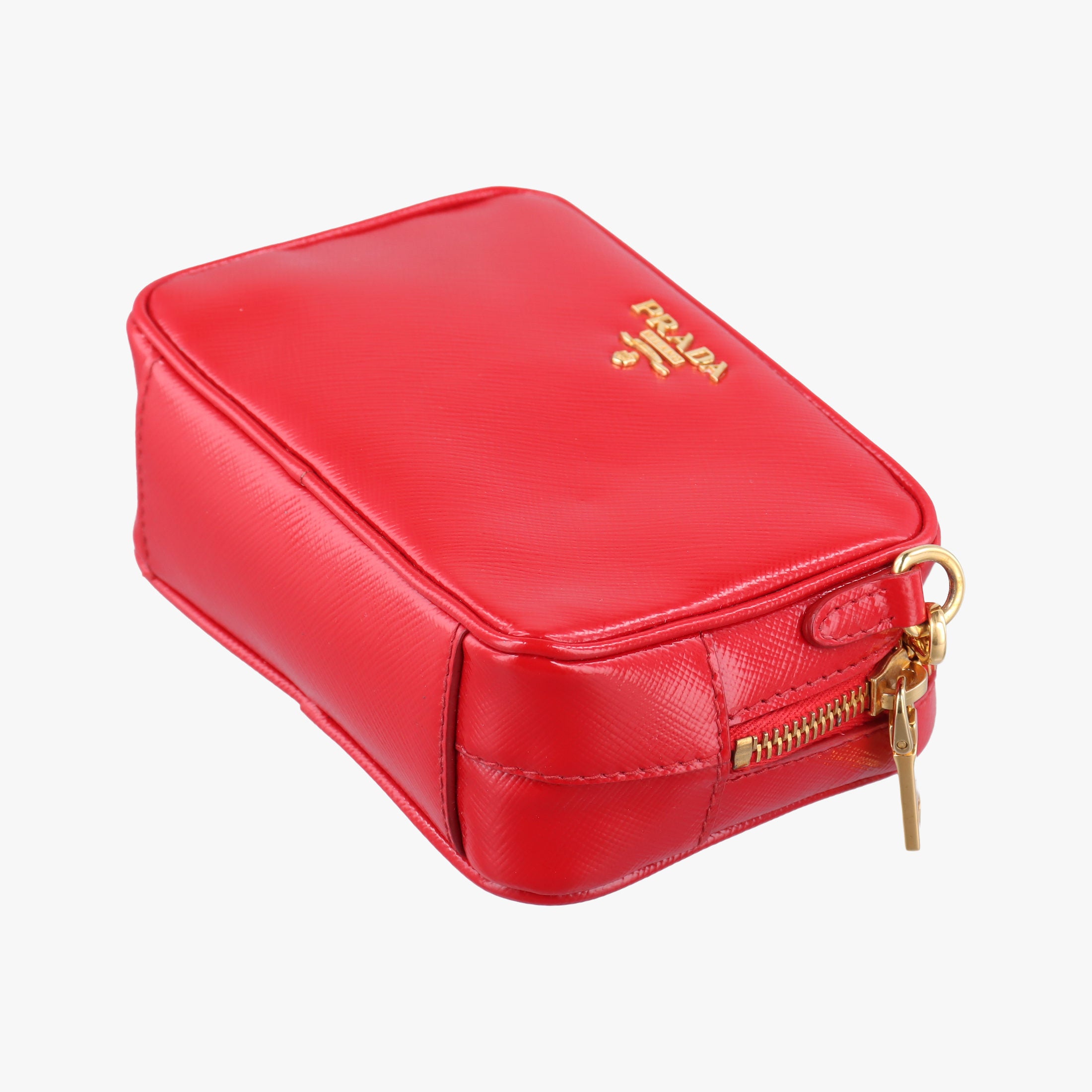 Pre-owned Prada VITELLO PHENIX Messenger Camera Red patent 1N1674 shoulderbag | stylenewstar