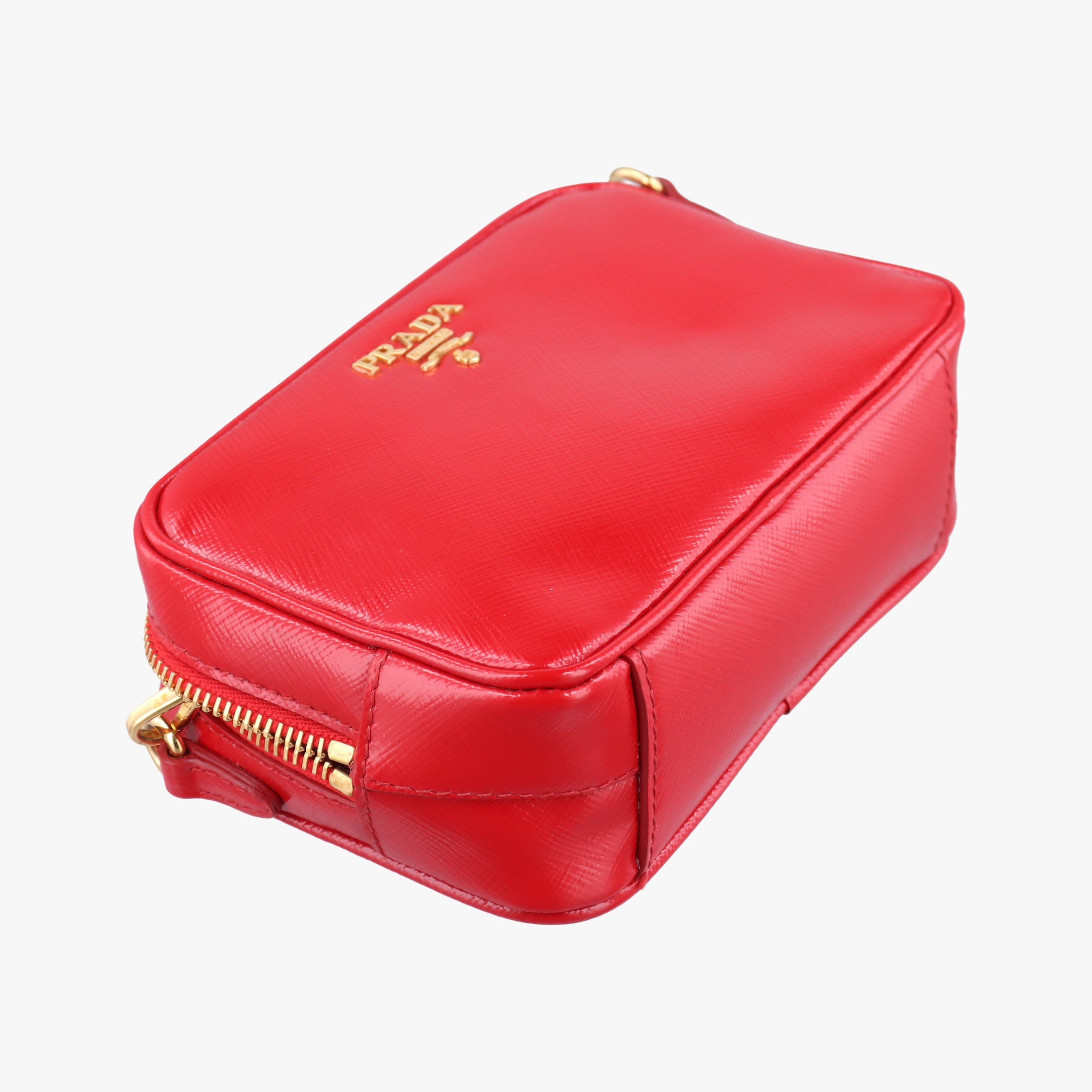 Pre-owned Prada VITELLO PHENIX Messenger Camera Red patent 1N1674 shoulderbag | stylenewstar