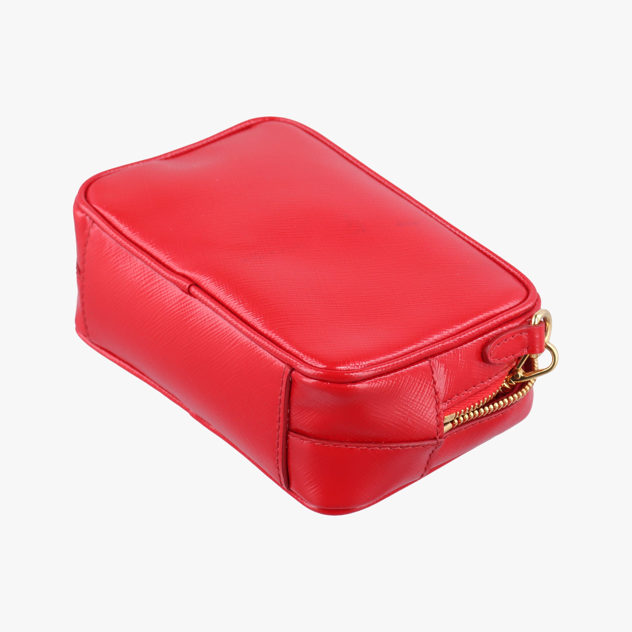 Pre-owned Prada VITELLO PHENIX Messenger Camera Red patent 1N1674 shoulderbag | stylenewstar