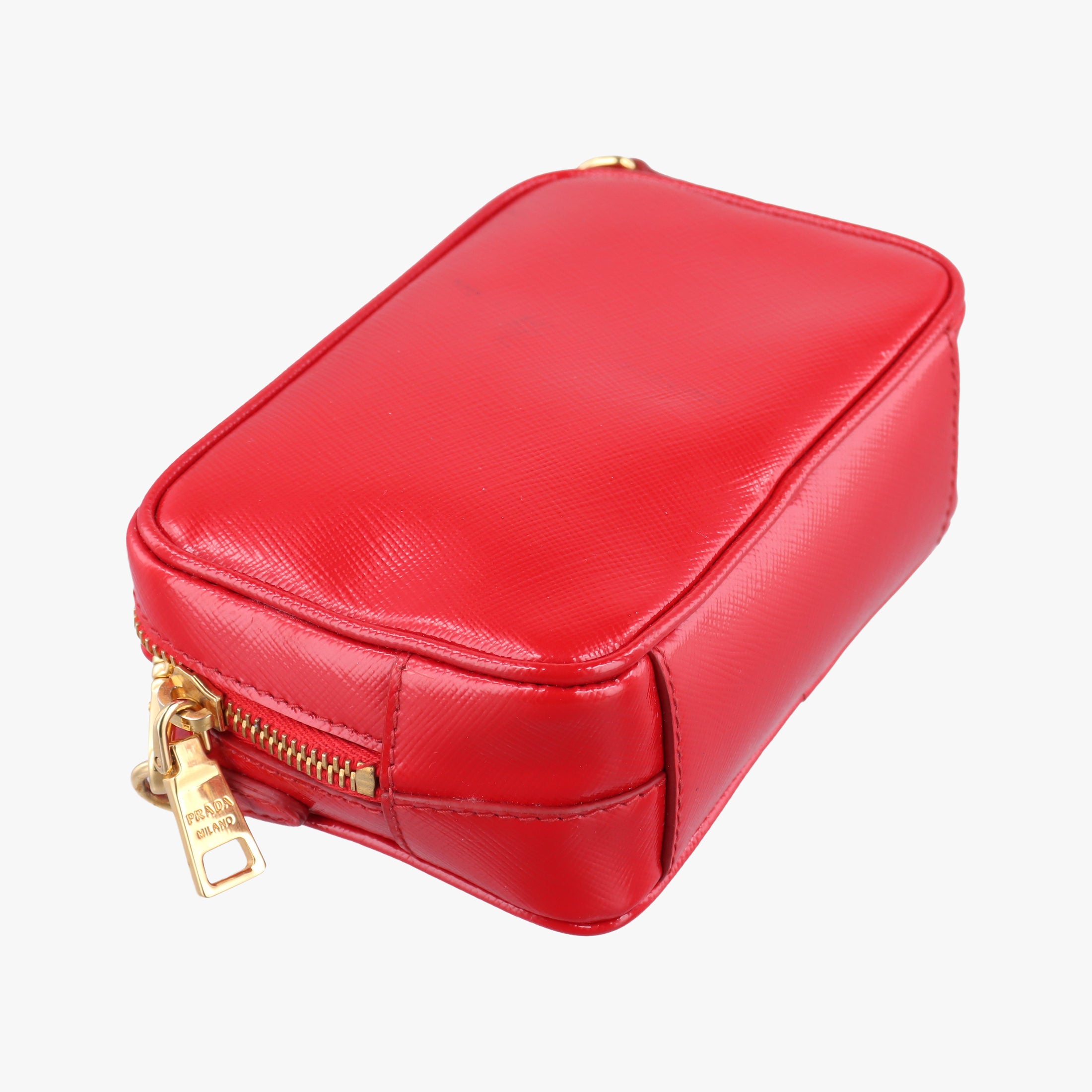 Pre-owned Prada VITELLO PHENIX Messenger Camera Red patent 1N1674 shoulderbag | stylenewstar