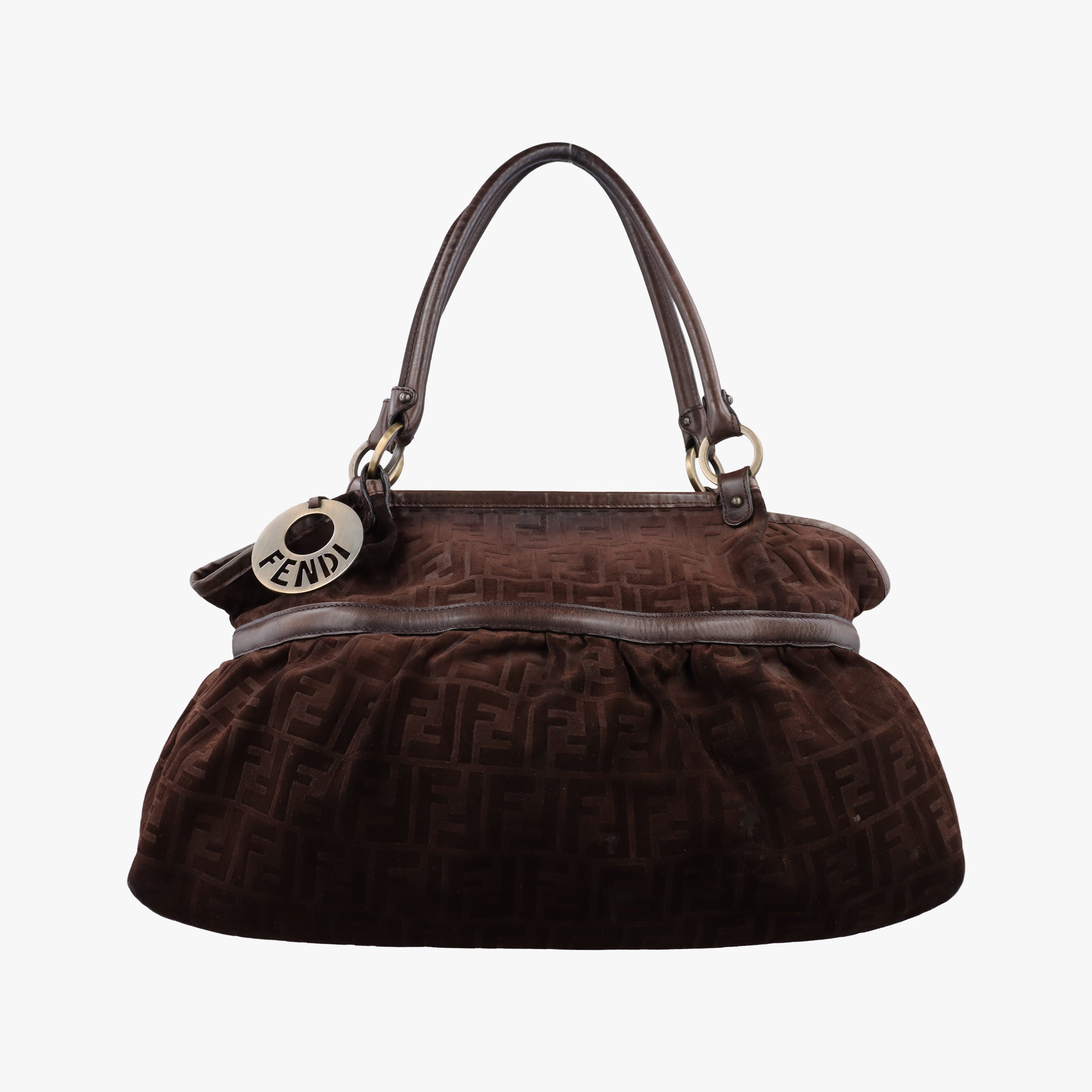 Pre-owned Fendi Zucca Print Chef Brown Suede 8BH186 shoulderbag | stylenewstar