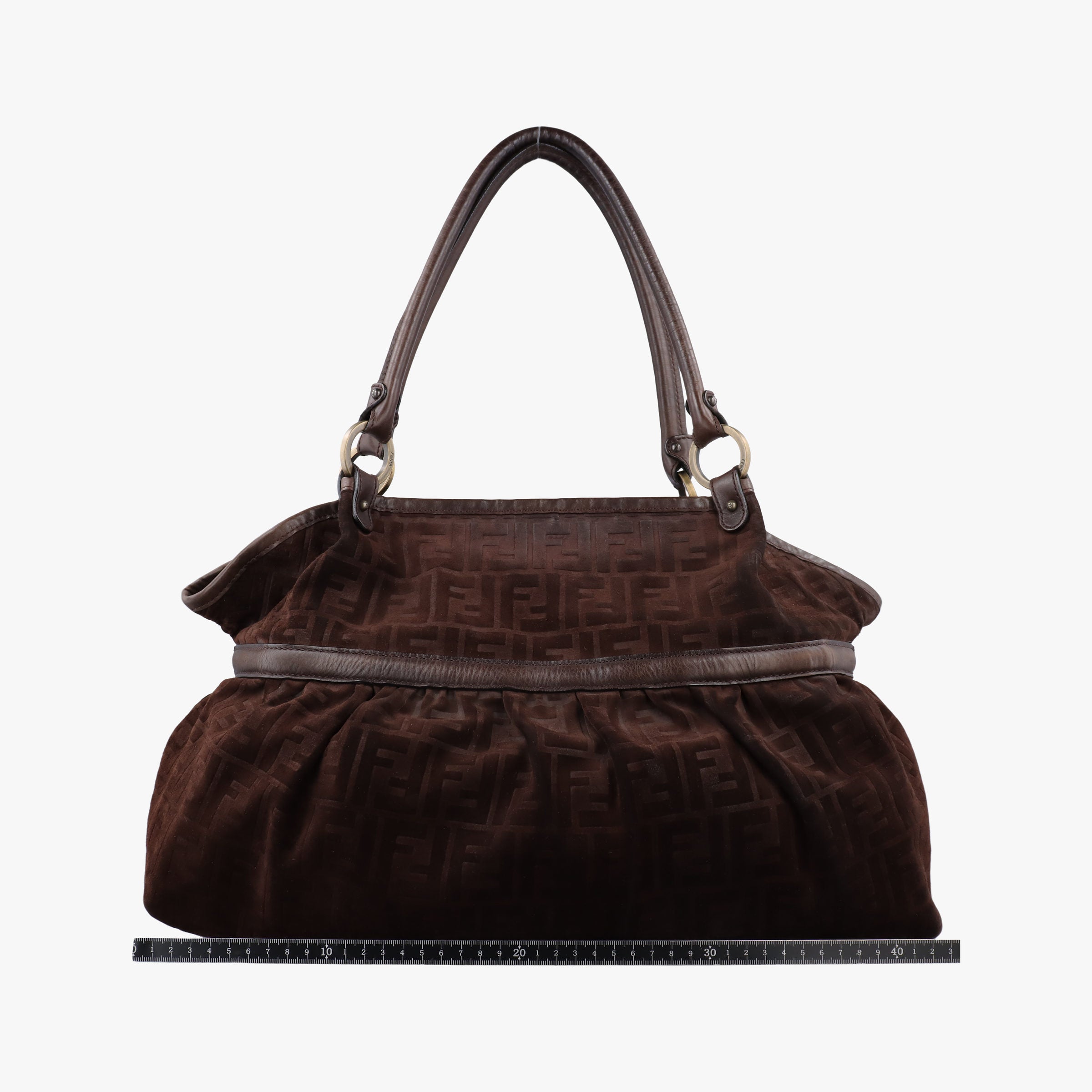 Pre-owned Fendi Zucca Print Chef Brown Suede 8BH186 shoulderbag | stylenewstar