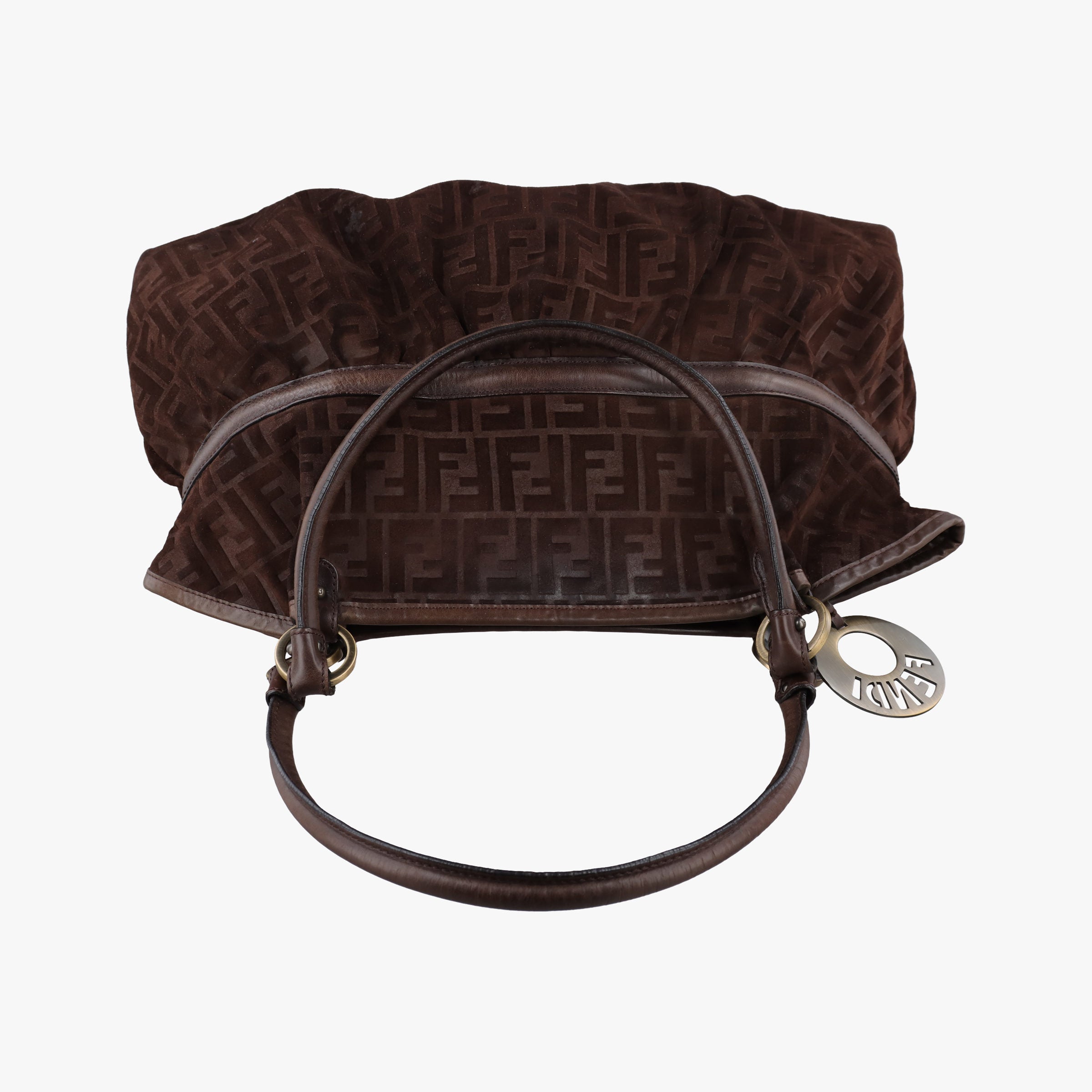 Pre-owned Fendi Zucca Print Chef Brown Suede 8BH186 shoulderbag | stylenewstar