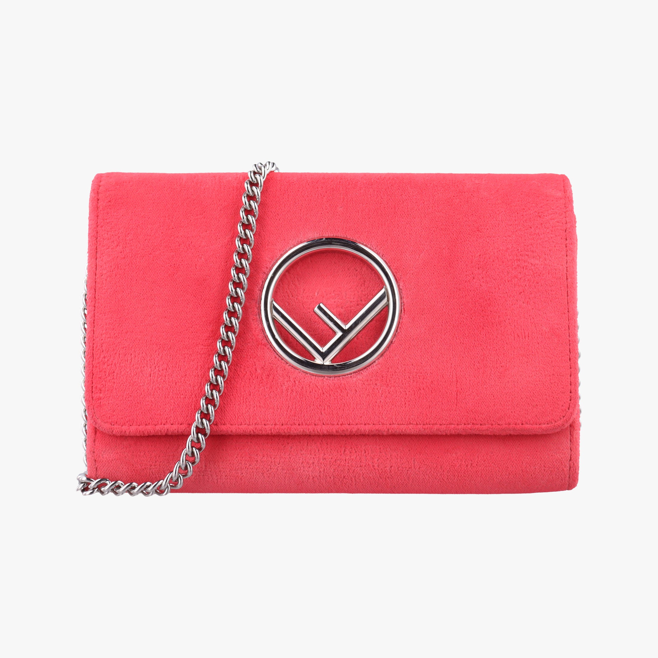 Pre-owned Fendi Kan I F Logo Pink velour 8BS012 shoulderbag | stylenewstar