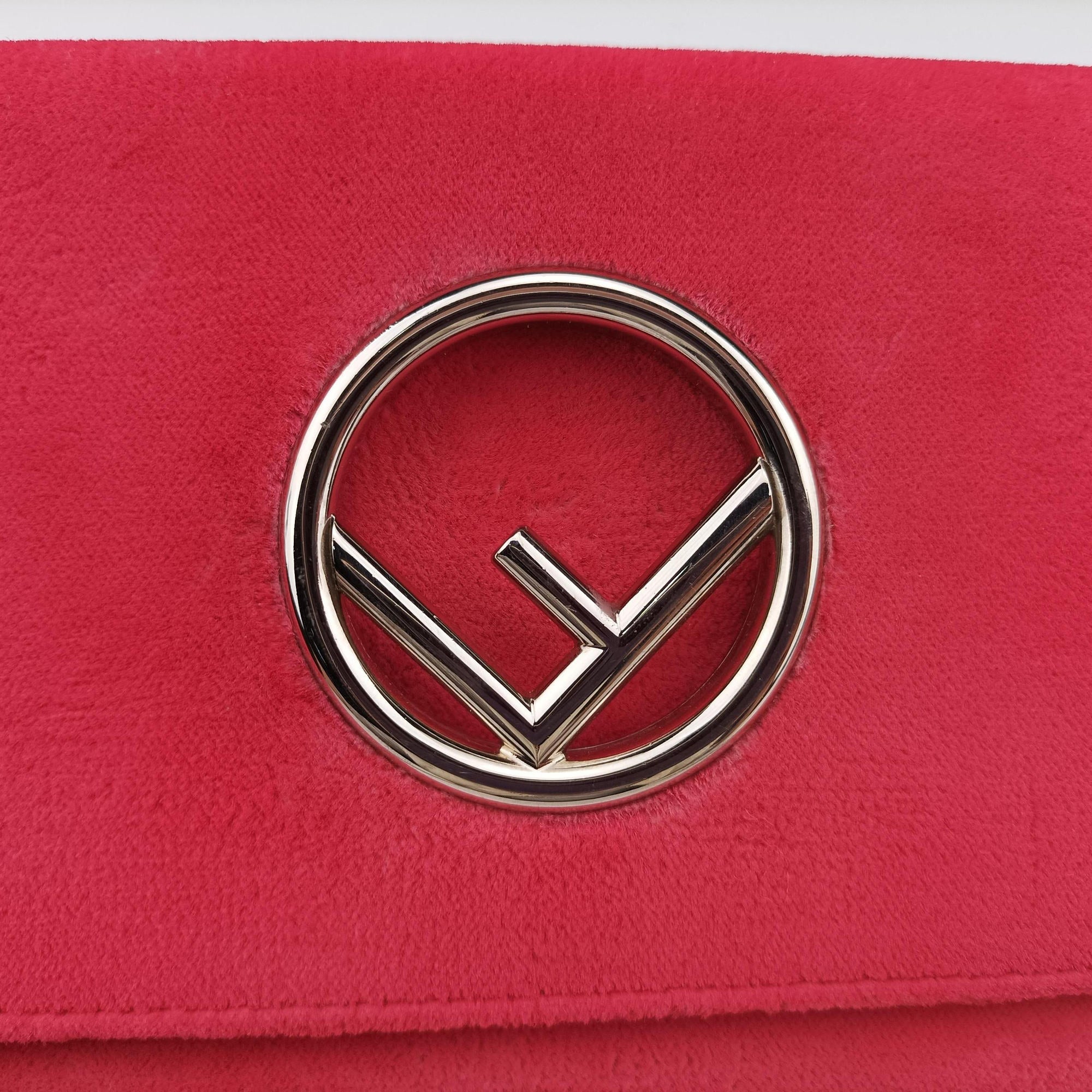 Pre-owned Fendi Kan I F Logo Pink velour 8BS012 shoulderbag | stylenewstar