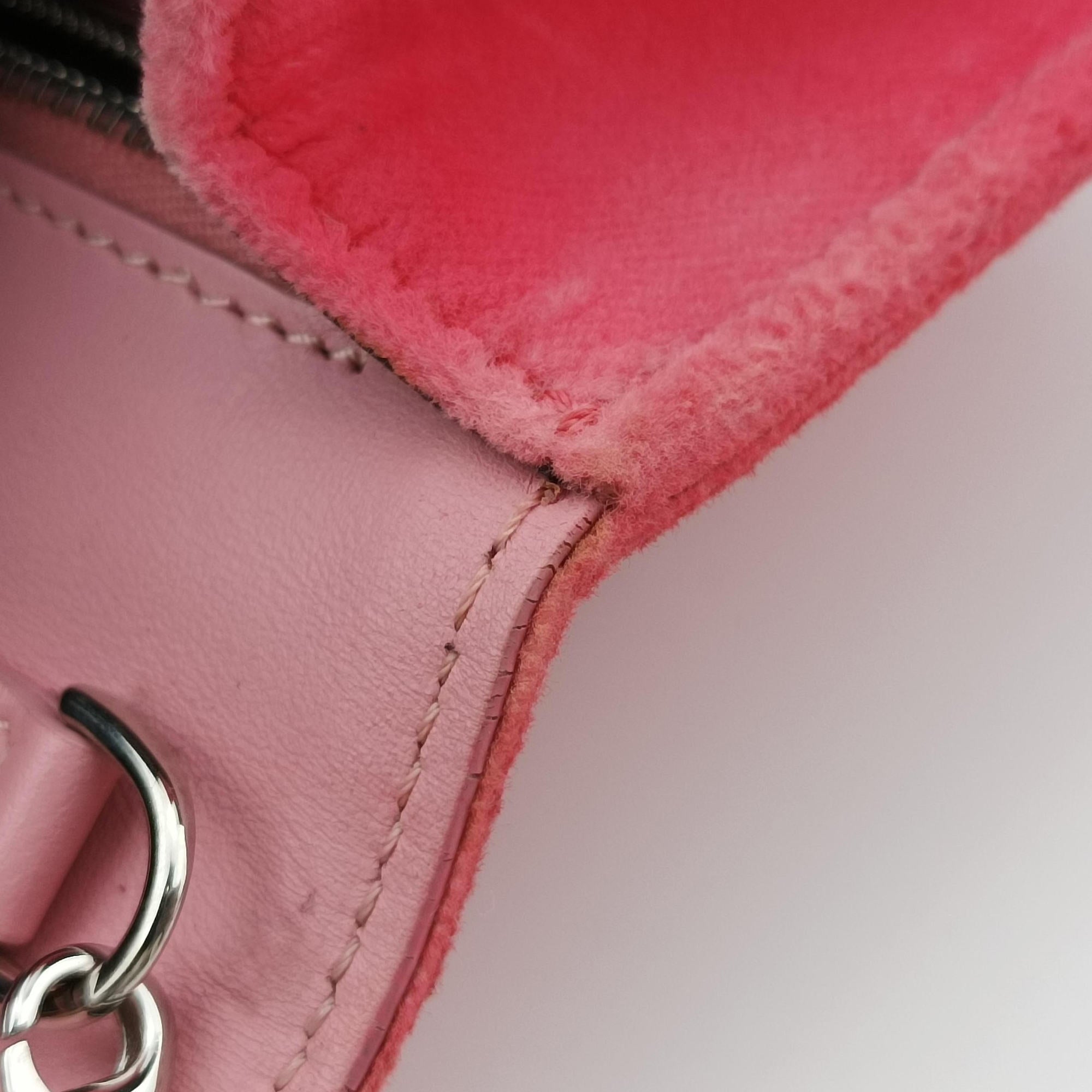 Pre-owned Fendi Kan I F Logo Pink velour 8BS012 shoulderbag | stylenewstar
