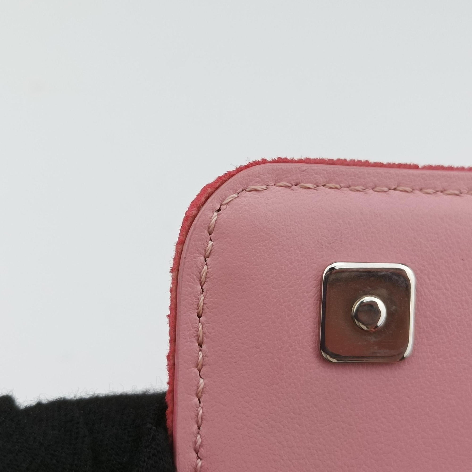 Pre-owned Fendi Kan I F Logo Pink velour 8BS012 shoulderbag | stylenewstar