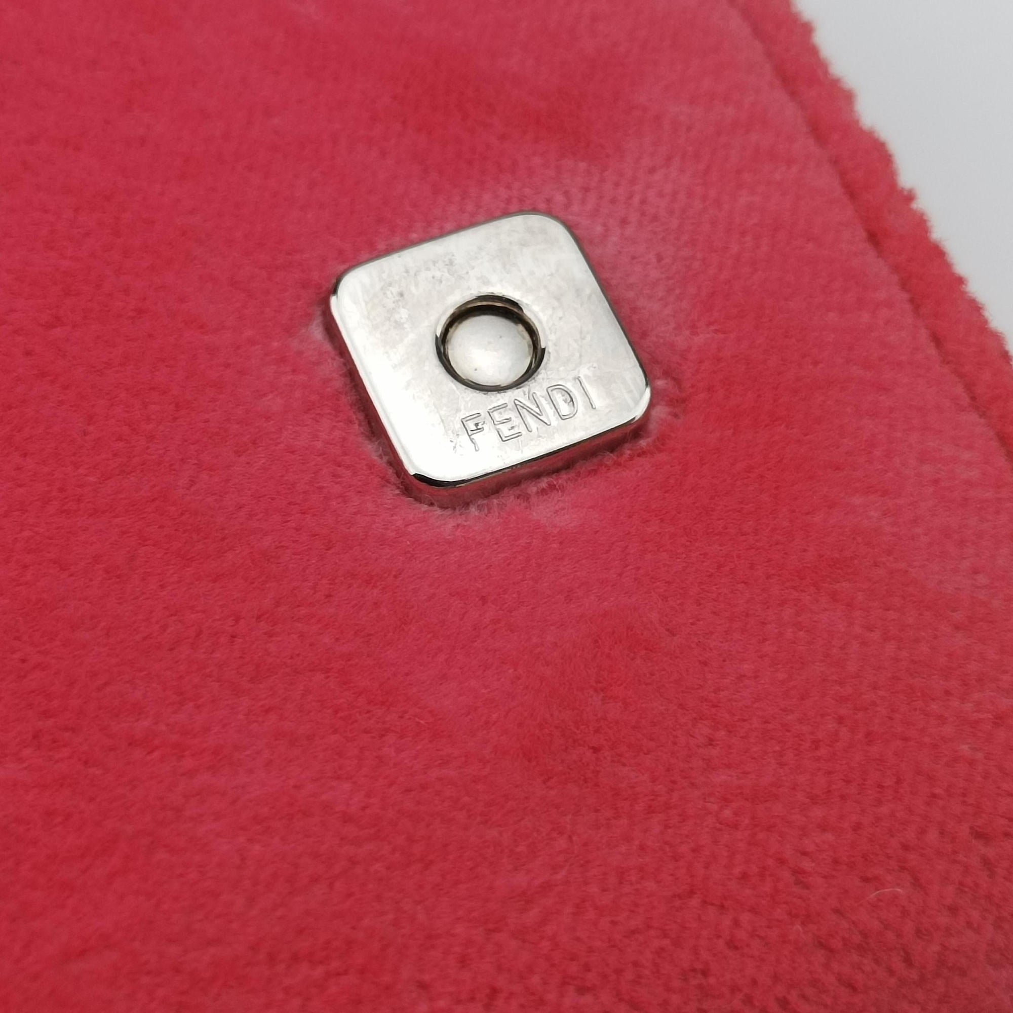 Pre-owned Fendi Kan I F Logo Pink velour 8BS012 shoulderbag | stylenewstar