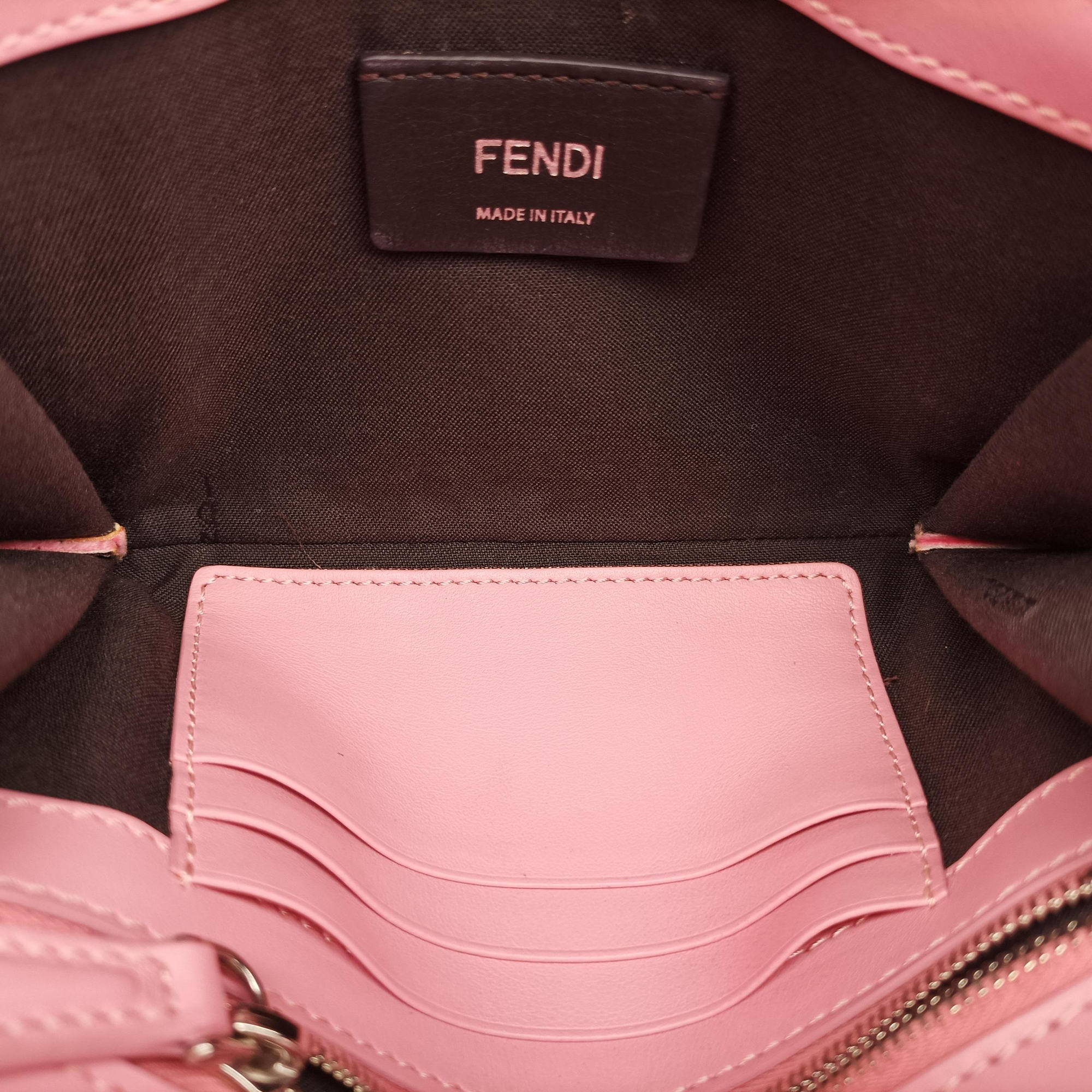 Pre-owned Fendi Kan I F Logo Pink velour 8BS012 shoulderbag | stylenewstar