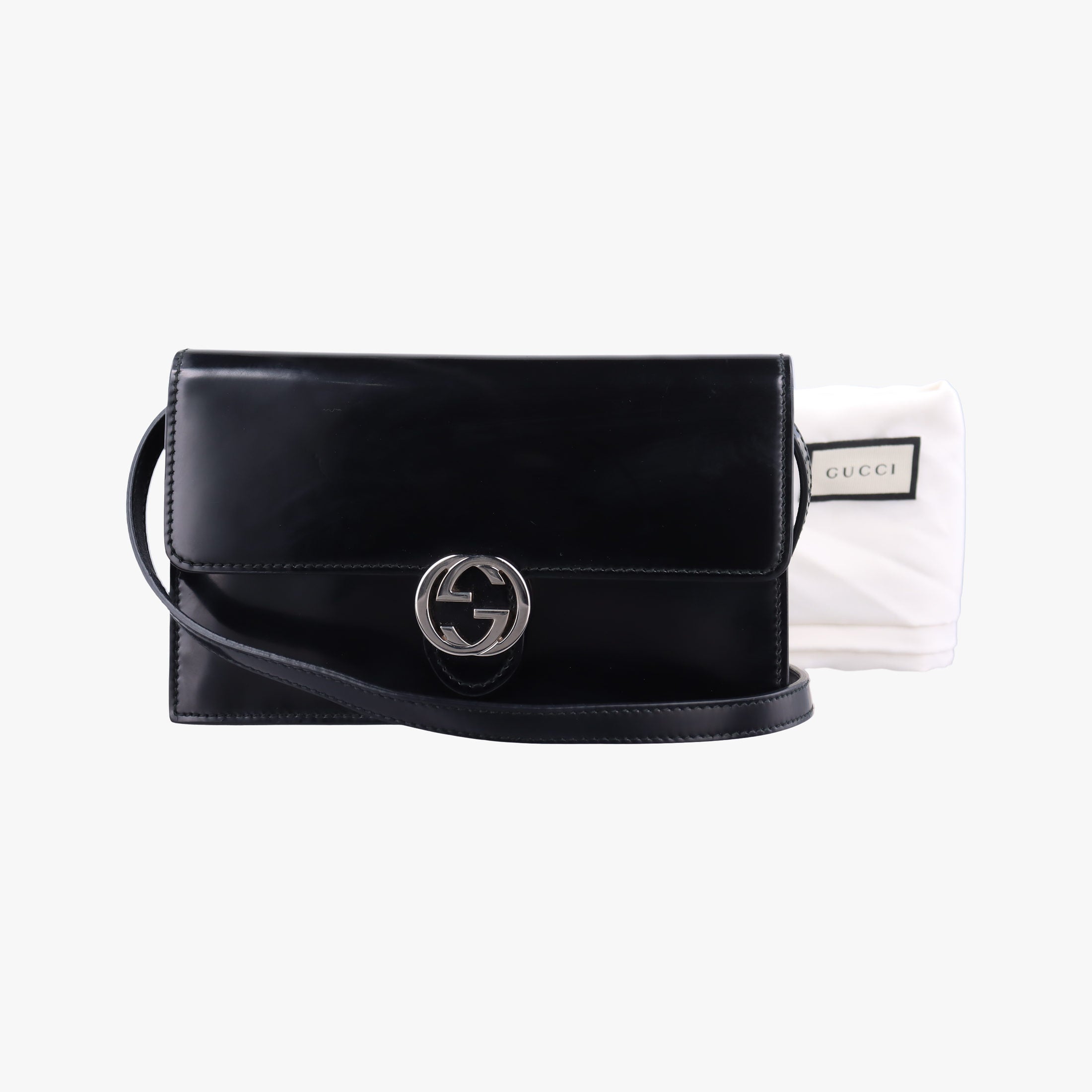 Pre-owned Gucci Interlocking G Black Patent 369664 shoulderbag | stylenewstar