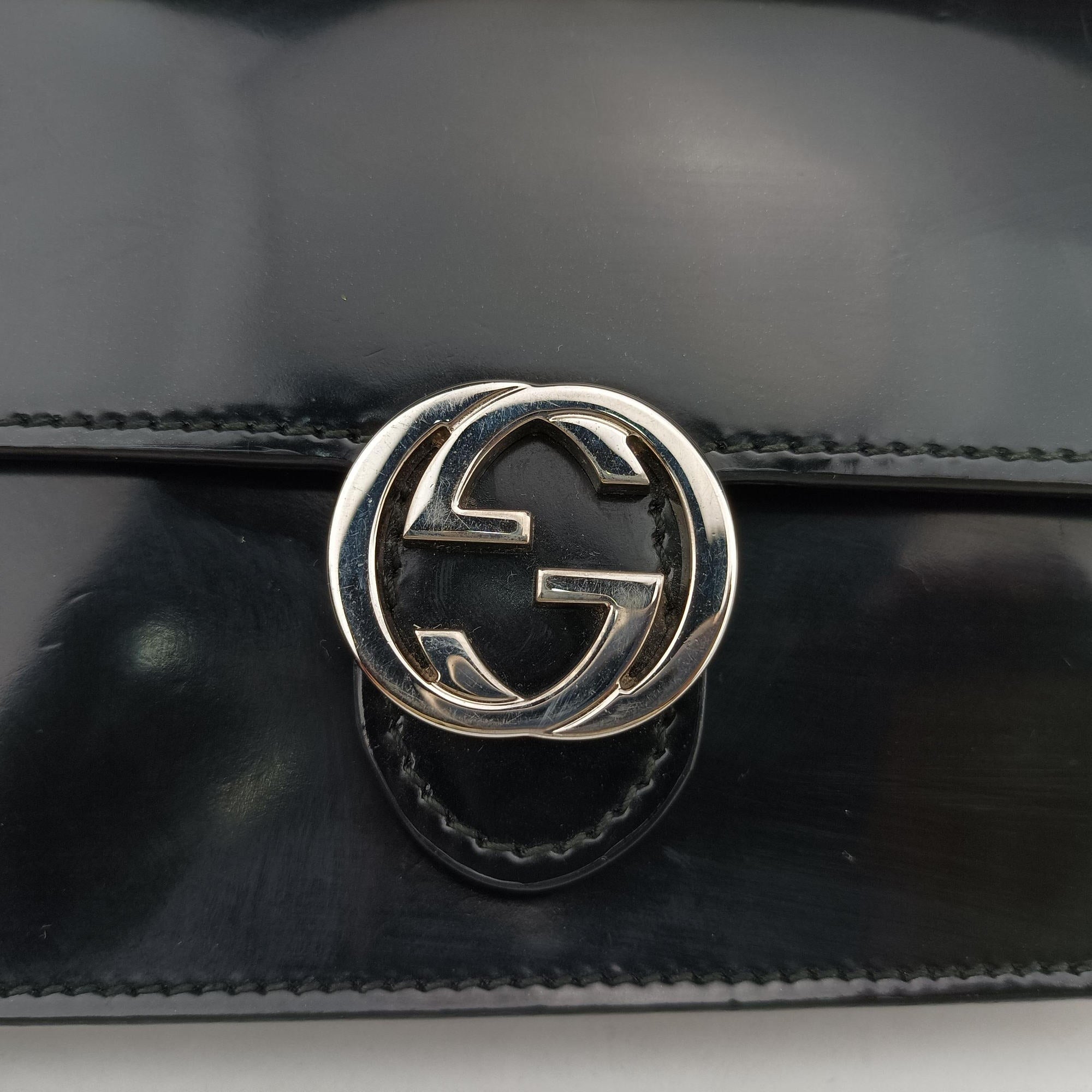 Pre-owned Gucci Interlocking G Black Patent 369664 shoulderbag | stylenewstar
