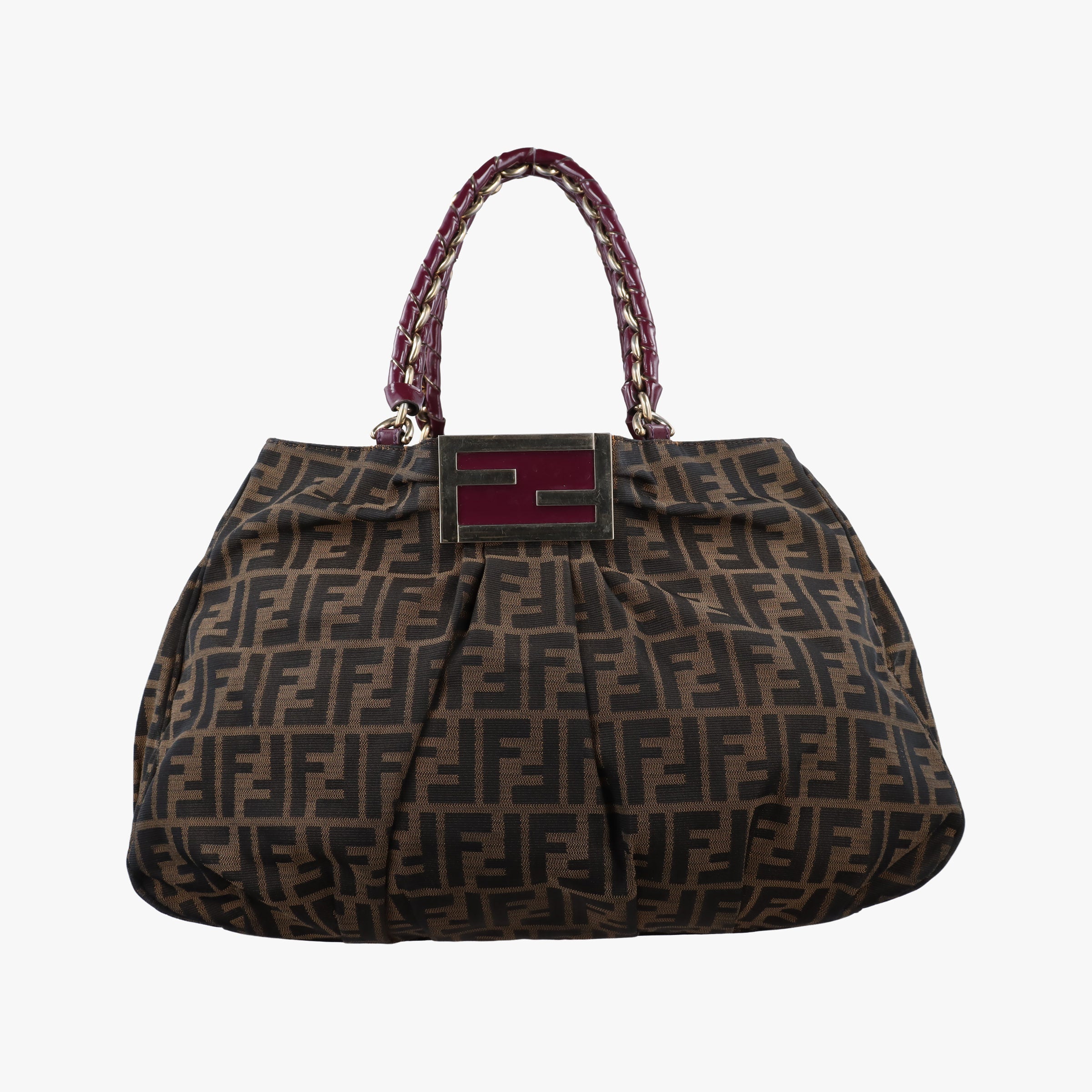 Secondhand Fendi Mia Brown×burgundy canvas×patent 8BR616 shoulderbag | stylenewstar