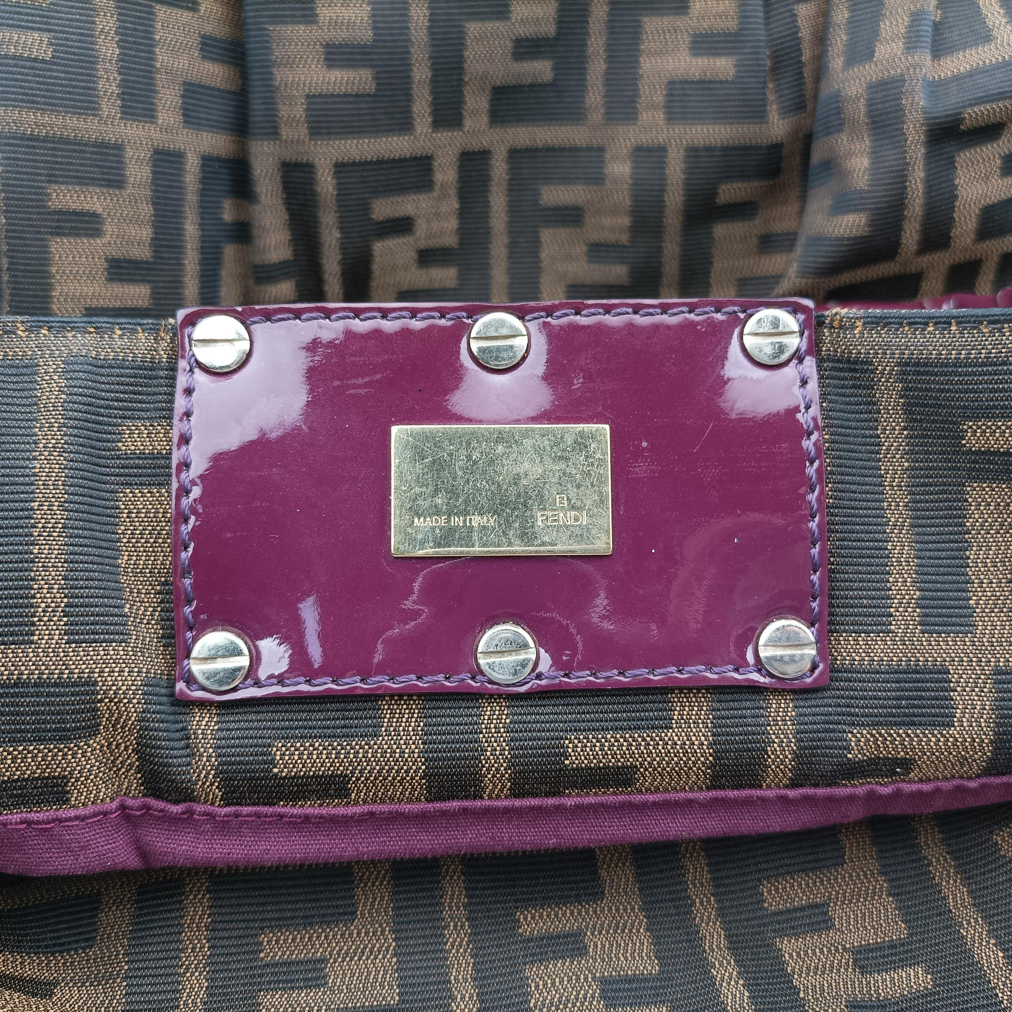 Secondhand Fendi Mia Brown×burgundy canvas×patent 8BR616 shoulderbag | stylenewstar