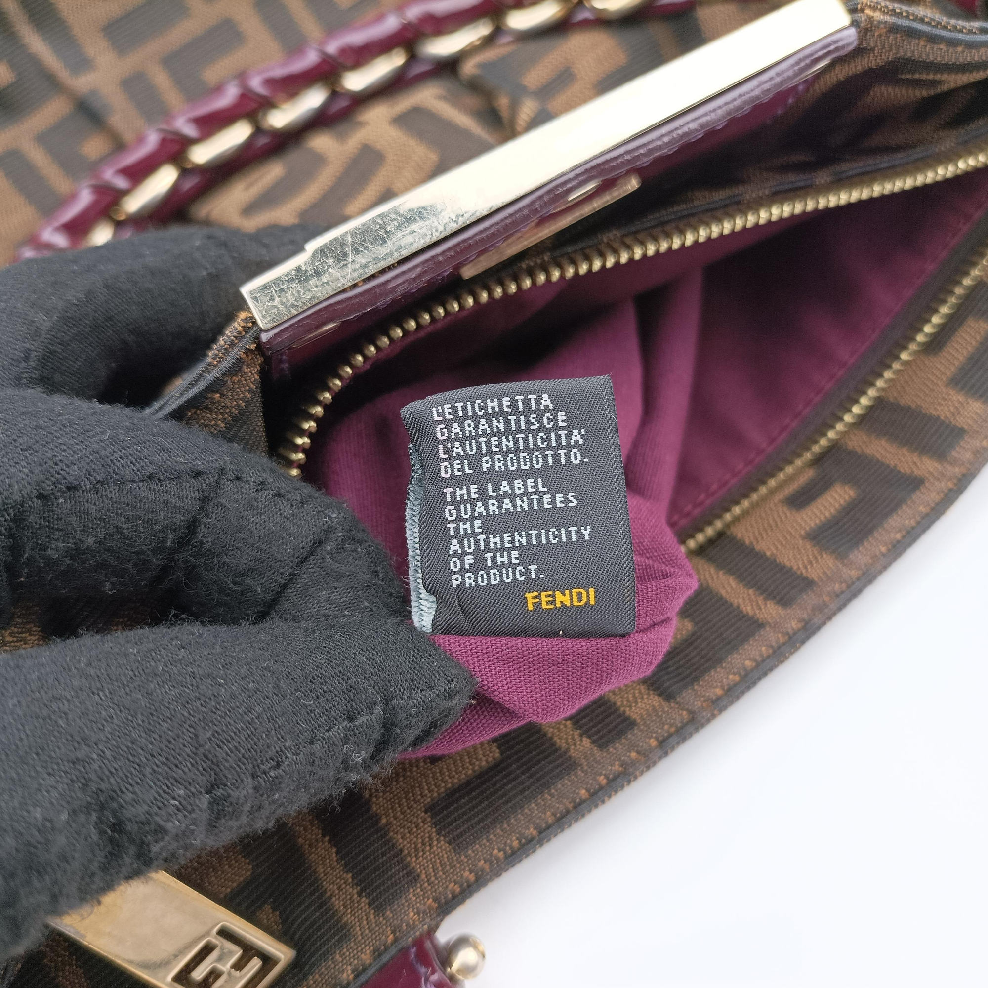 Secondhand Fendi Mia Brown×burgundy canvas×patent 8BR616 shoulderbag | stylenewstar