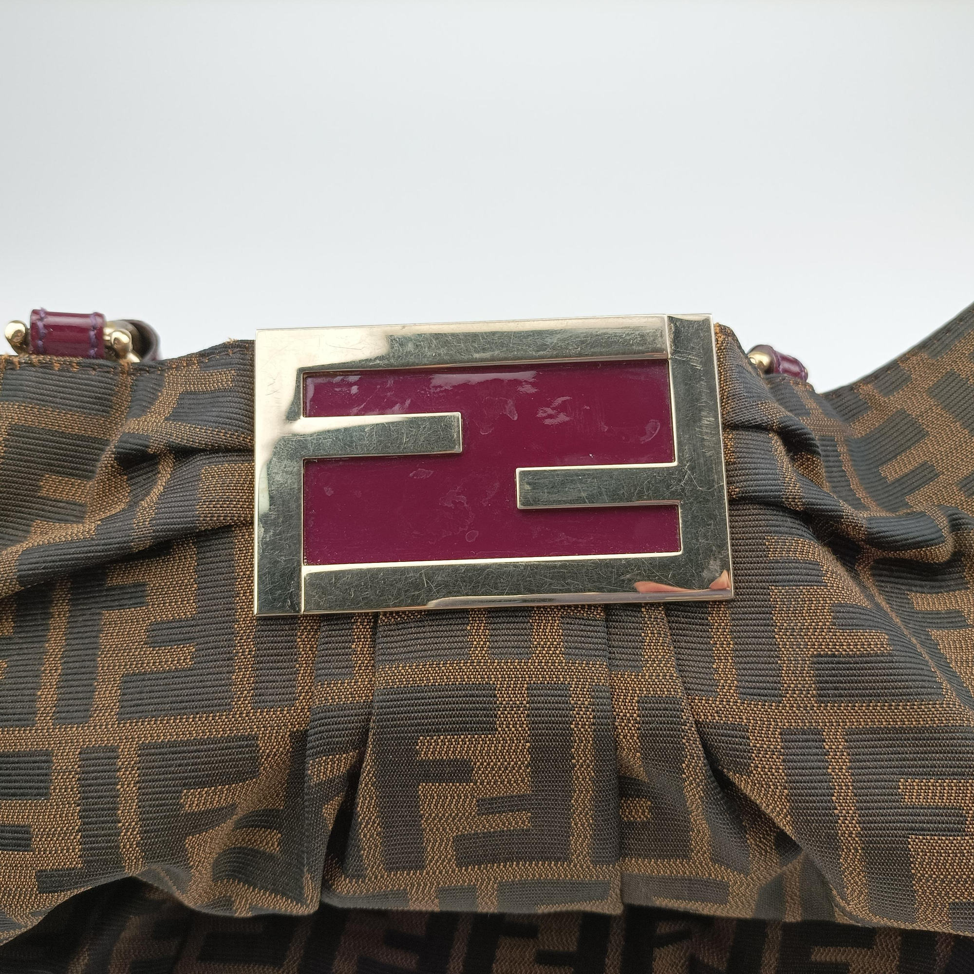 Secondhand Fendi Mia Brown×burgundy canvas×patent 8BR616 shoulderbag | stylenewstar