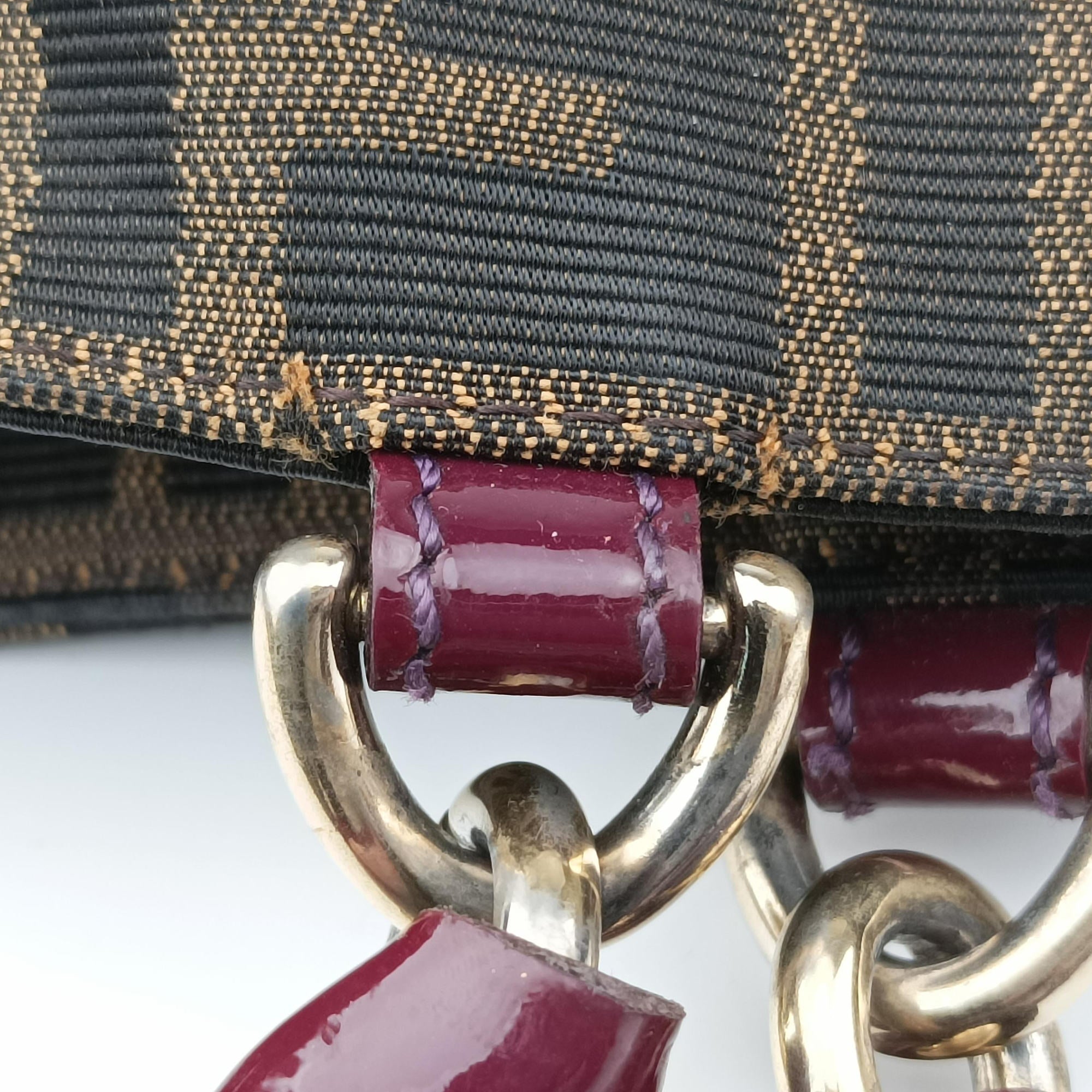 Secondhand Fendi Mia Brown×burgundy canvas×patent 8BR616 shoulderbag | stylenewstar