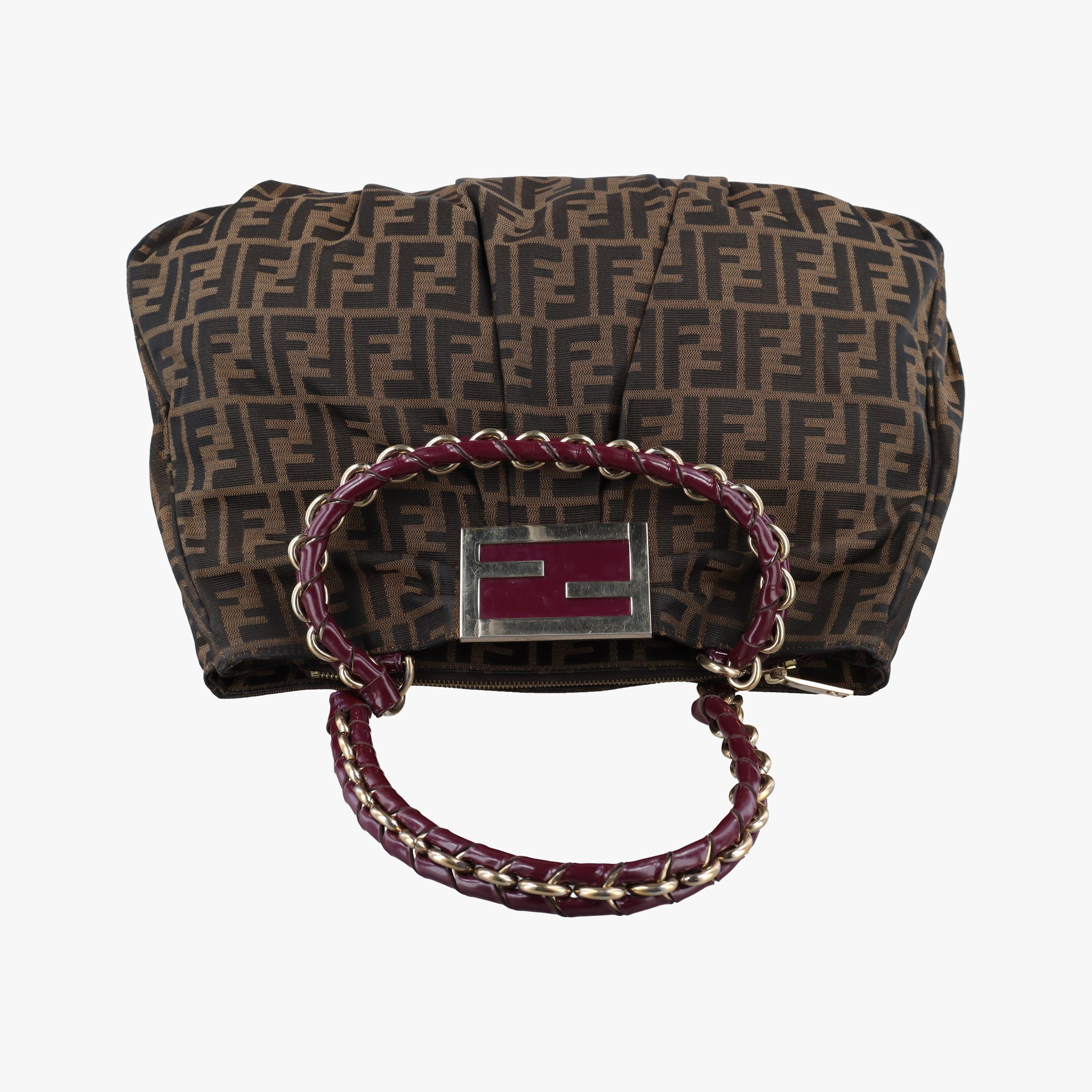 Secondhand Fendi Mia Brown×burgundy canvas×patent 8BR616 shoulderbag | stylenewstar