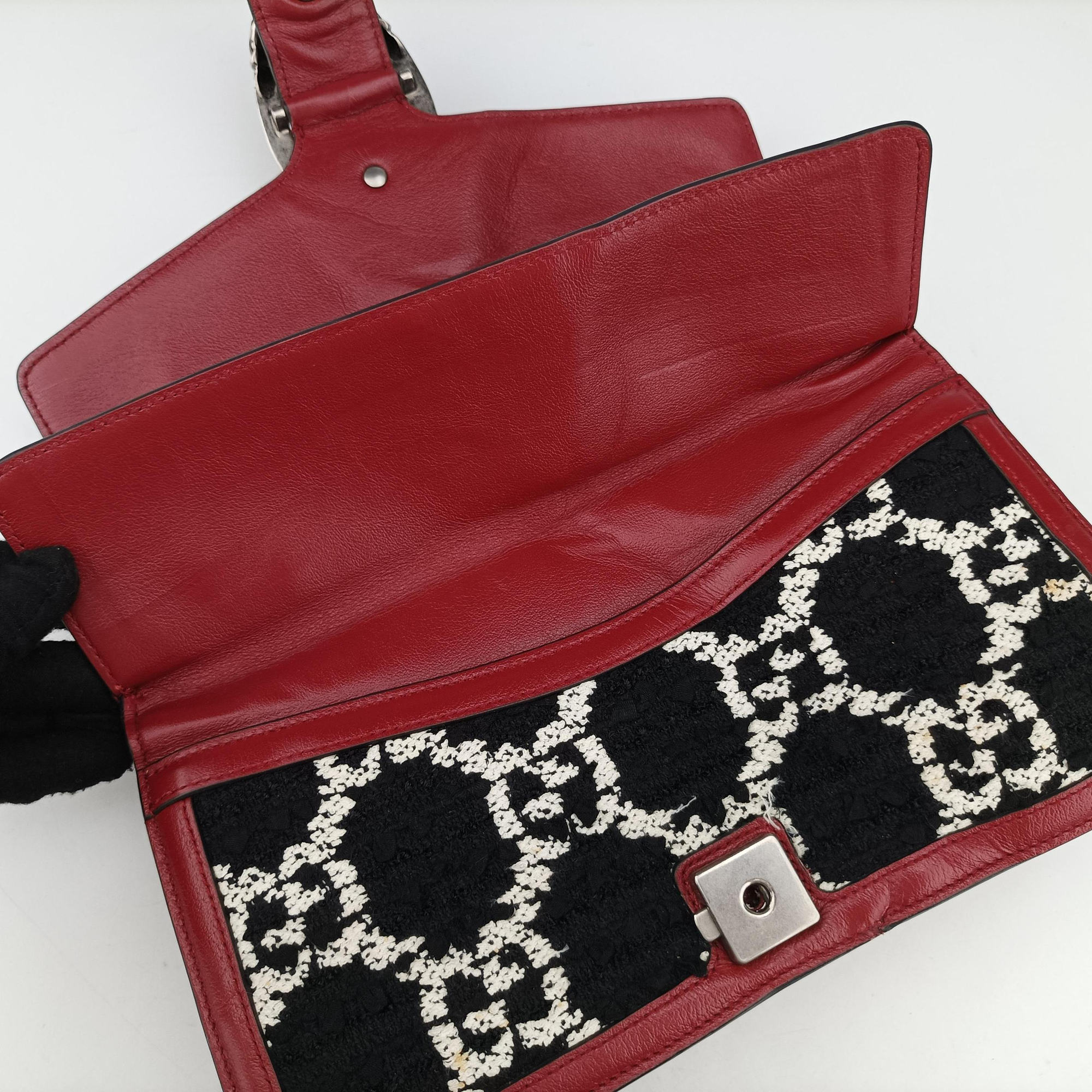 Pre-owned Gucci Dionysus Red×black Tweed×Leather 400249 shoulderbag | stylenewstar
