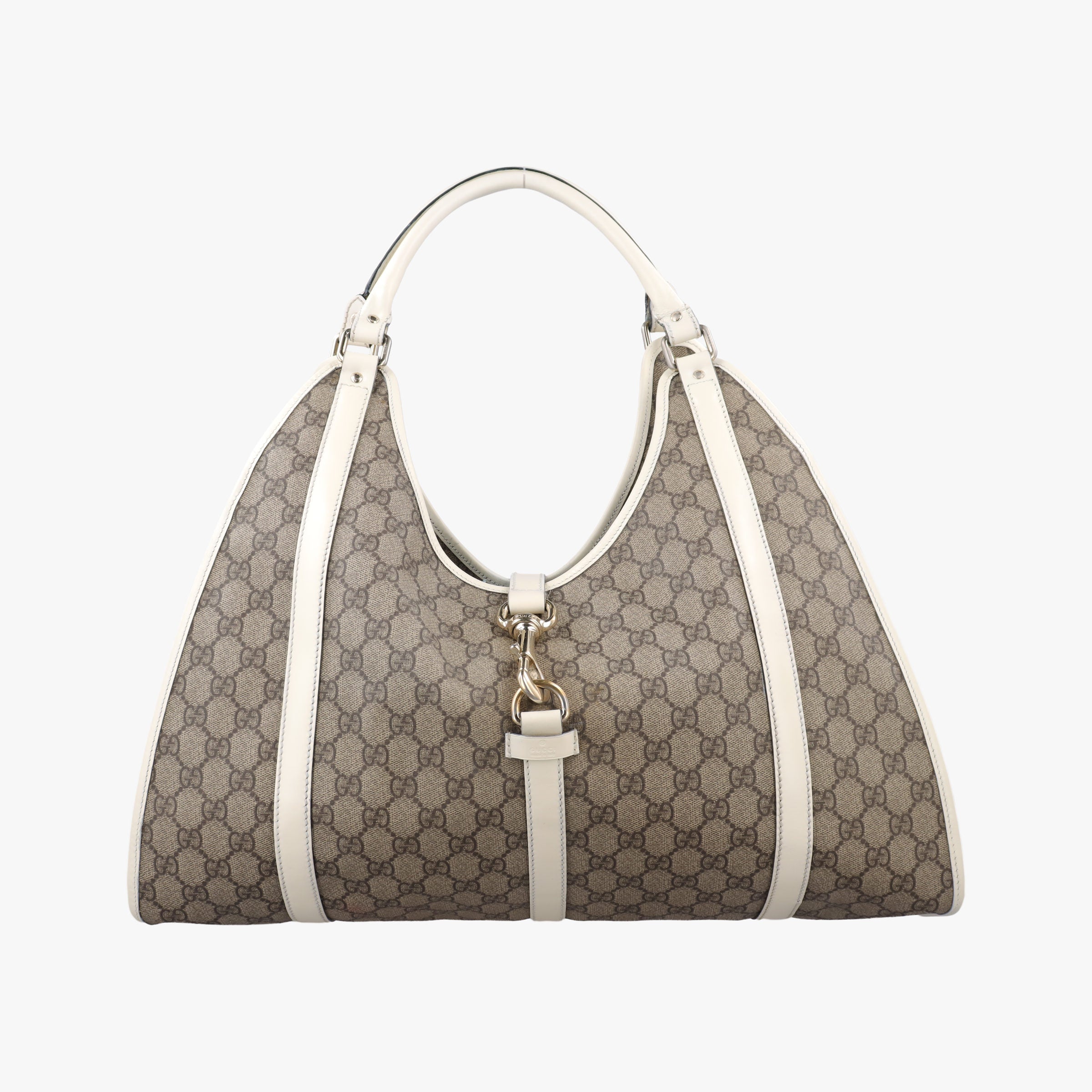 Pre-owned Gucci Jackie Brown×White Leather×PVC coated canvas 203493 handbag | stylenewstar
