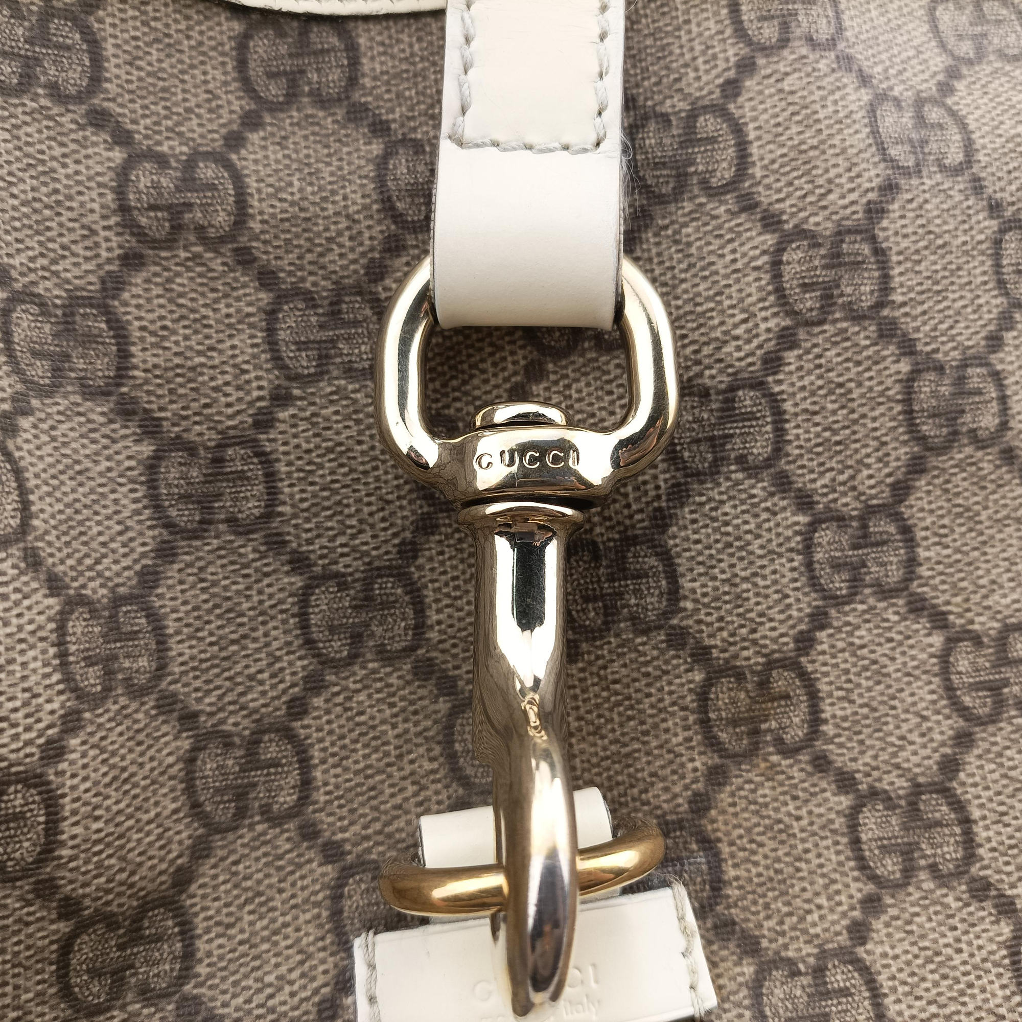 Pre-owned Gucci Jackie Brown×White Leather×PVC coated canvas 203493 handbag | stylenewstar