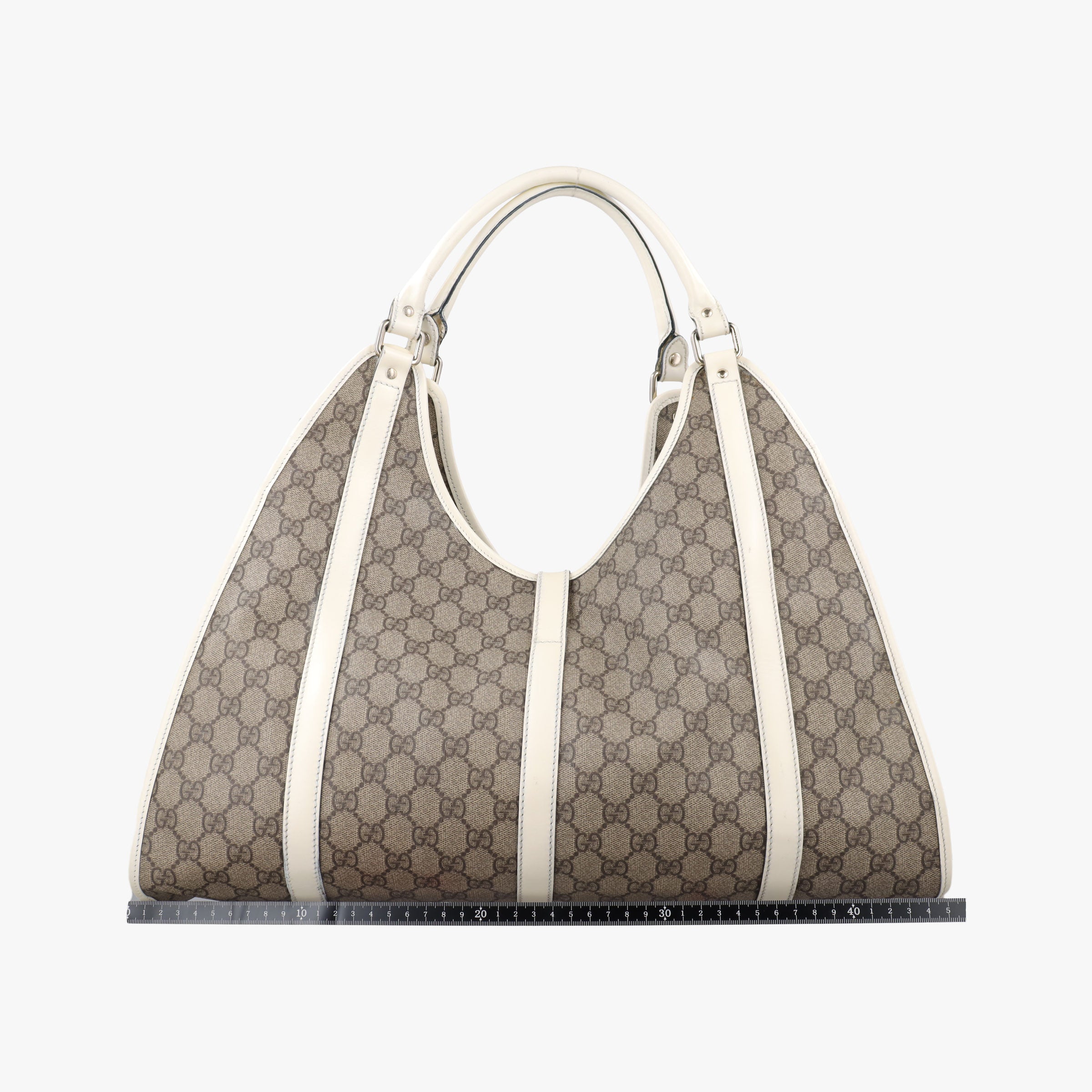 Pre-owned Gucci Jackie Brown×White Leather×PVC coated canvas 203493 handbag | stylenewstar