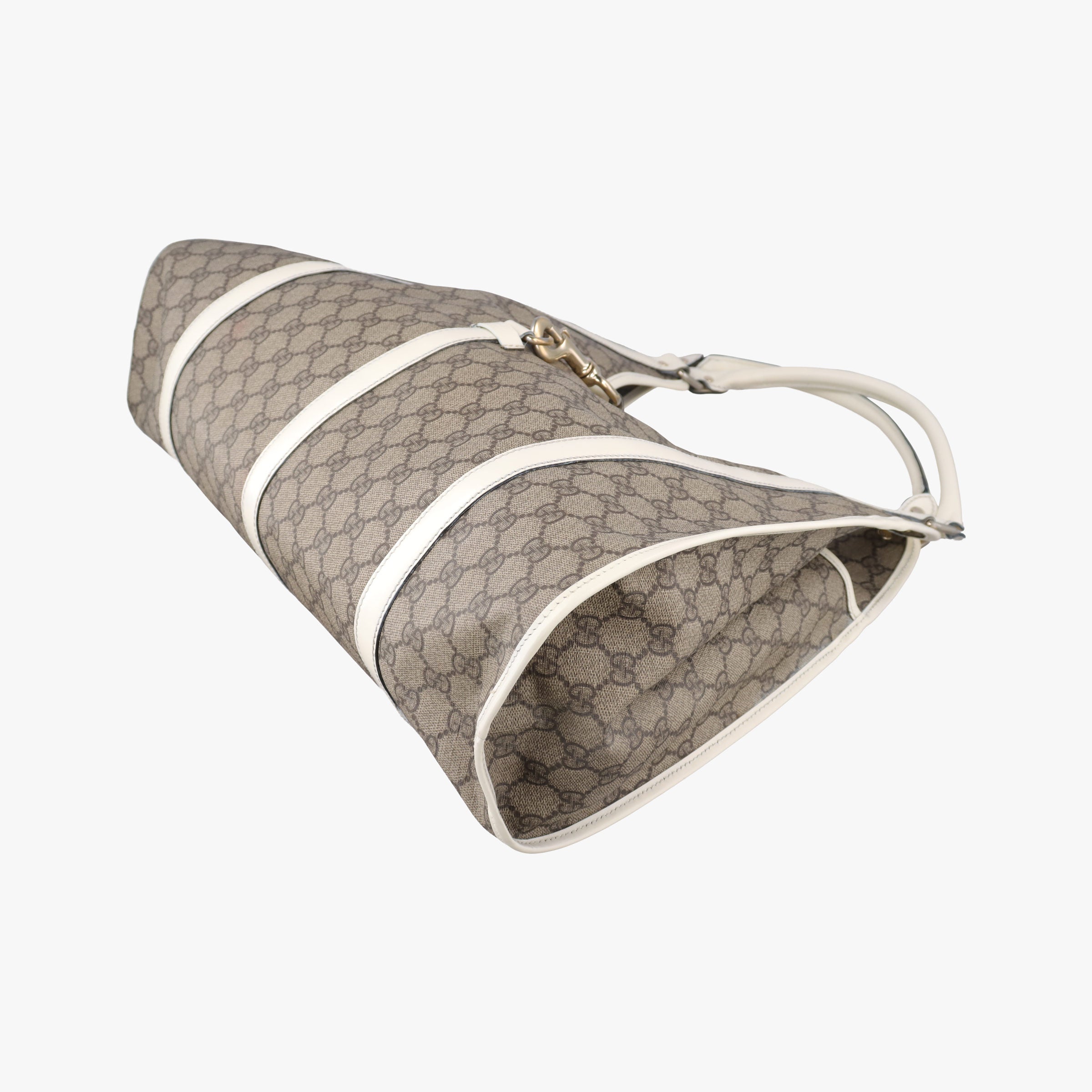 Pre-owned Gucci Jackie Brown×White Leather×PVC coated canvas 203493 handbag | stylenewstar