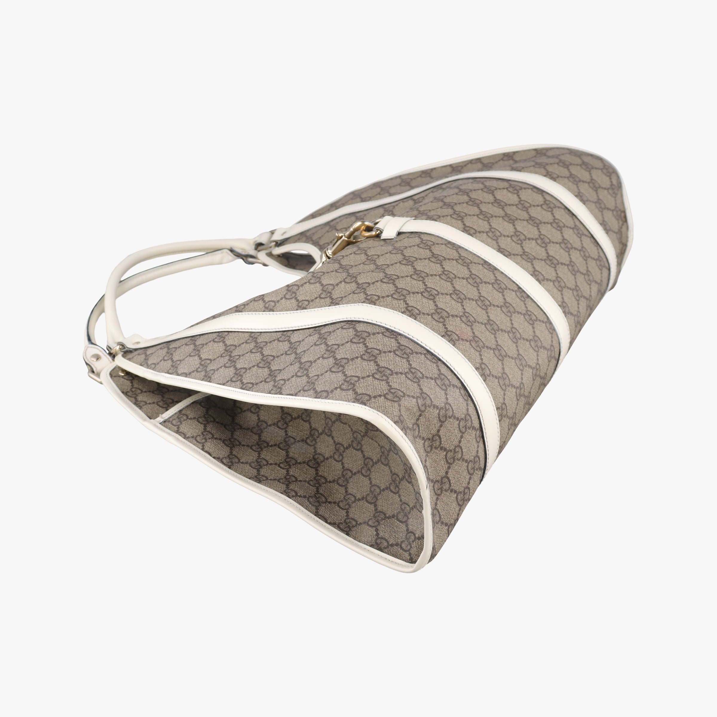 Pre-owned Gucci Jackie Brown×White Leather×PVC coated canvas 203493 handbag | stylenewstar