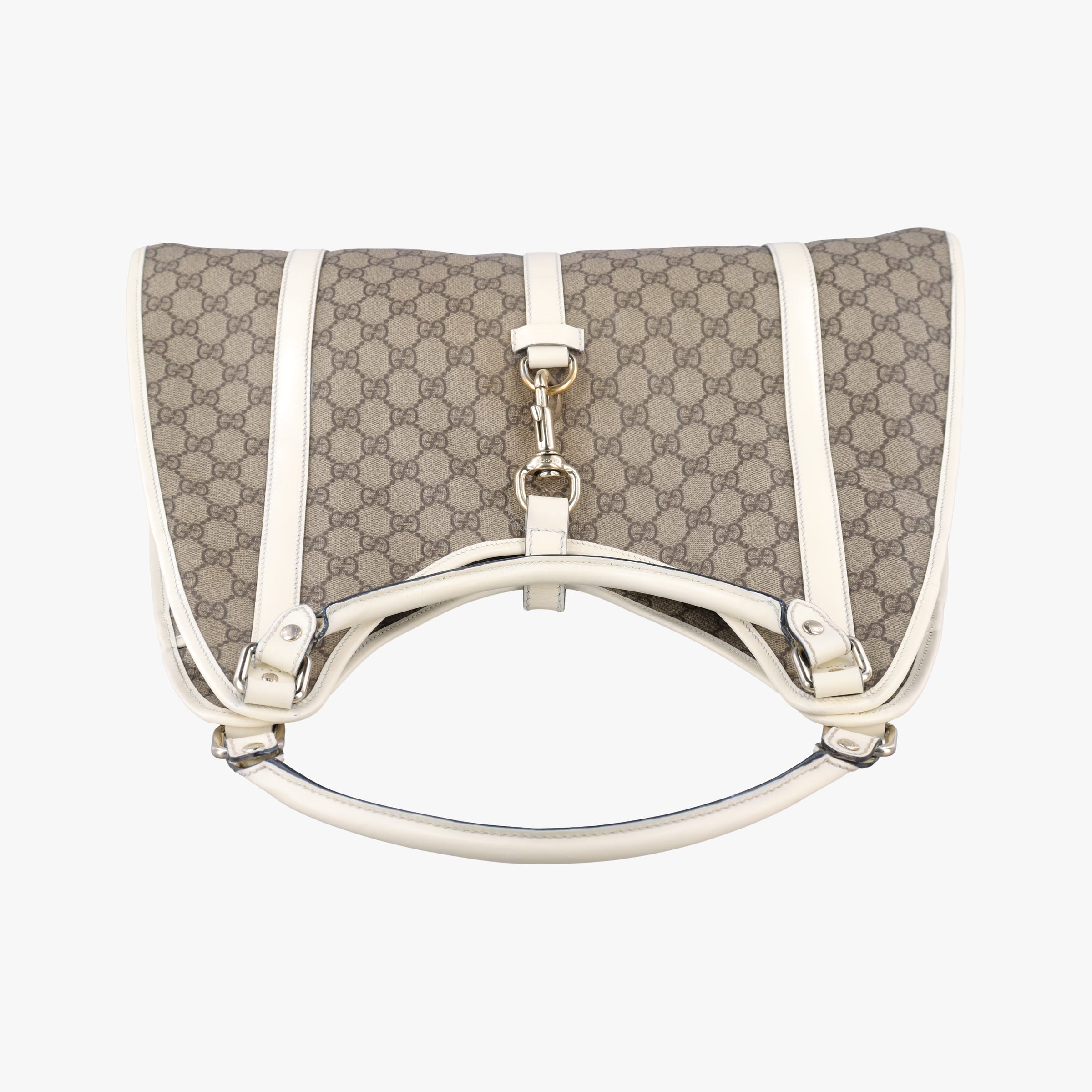 Pre-owned Gucci Jackie Brown×White Leather×PVC coated canvas 203493 handbag | stylenewstar