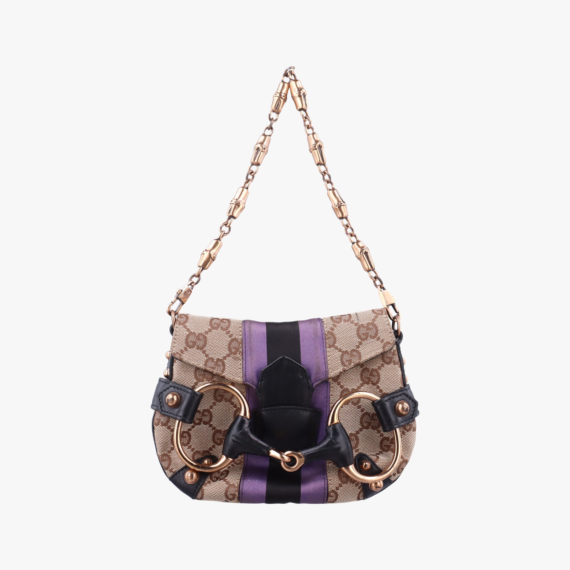 Pre-owned Gucci Horsebit Web khaki×Multi Canvas 129498 shoulderbag | stylenewstar