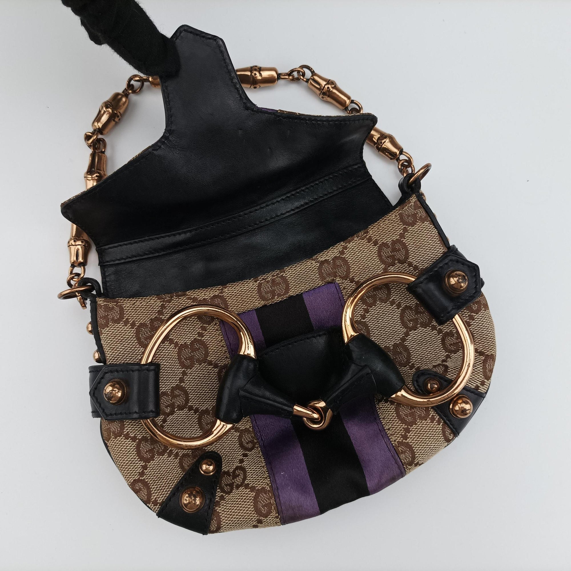 Pre-owned Gucci Horsebit Web khaki×Multi Canvas 129498 shoulderbag | stylenewstar