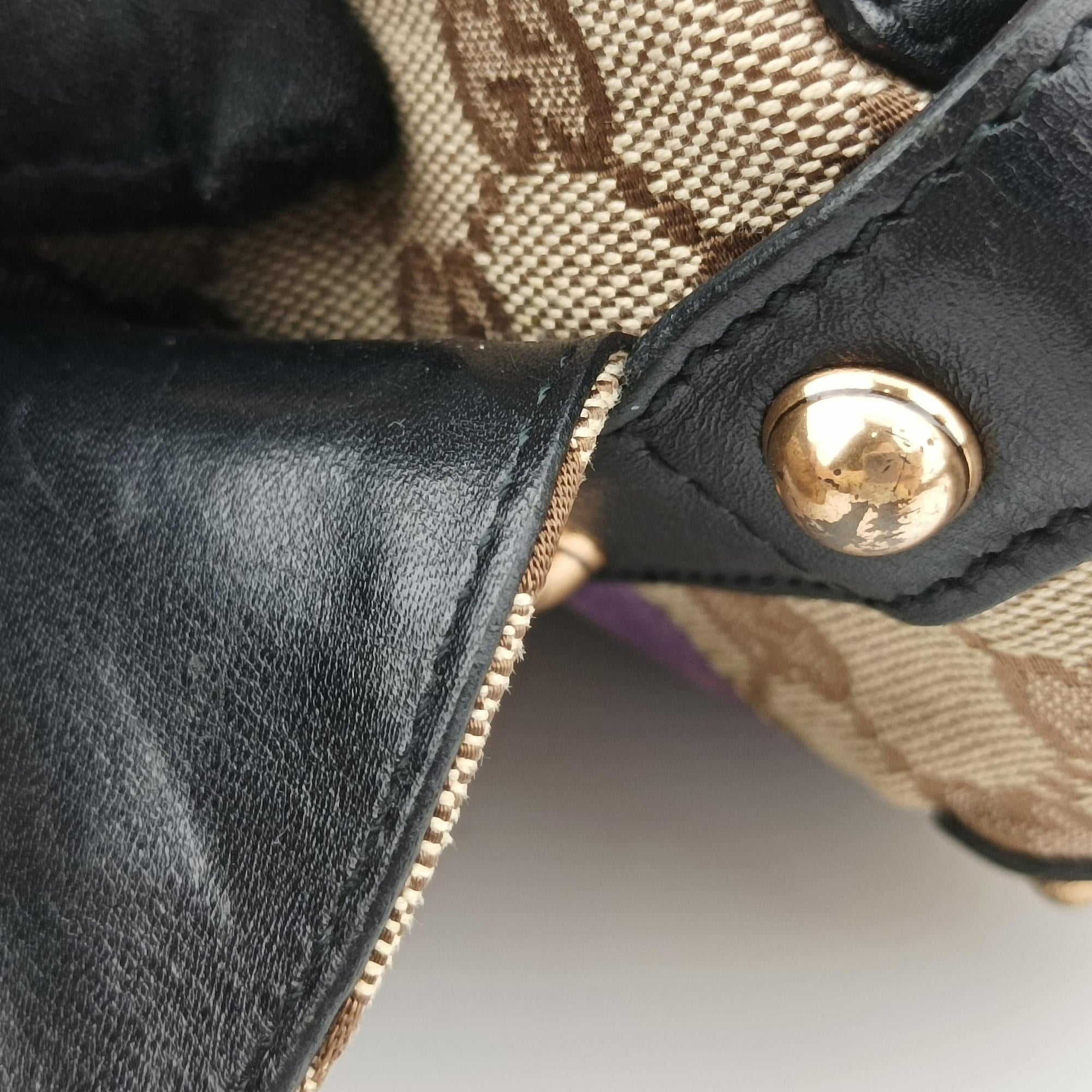 Pre-owned Gucci Horsebit Web khaki×Multi Canvas 129498 shoulderbag | stylenewstar