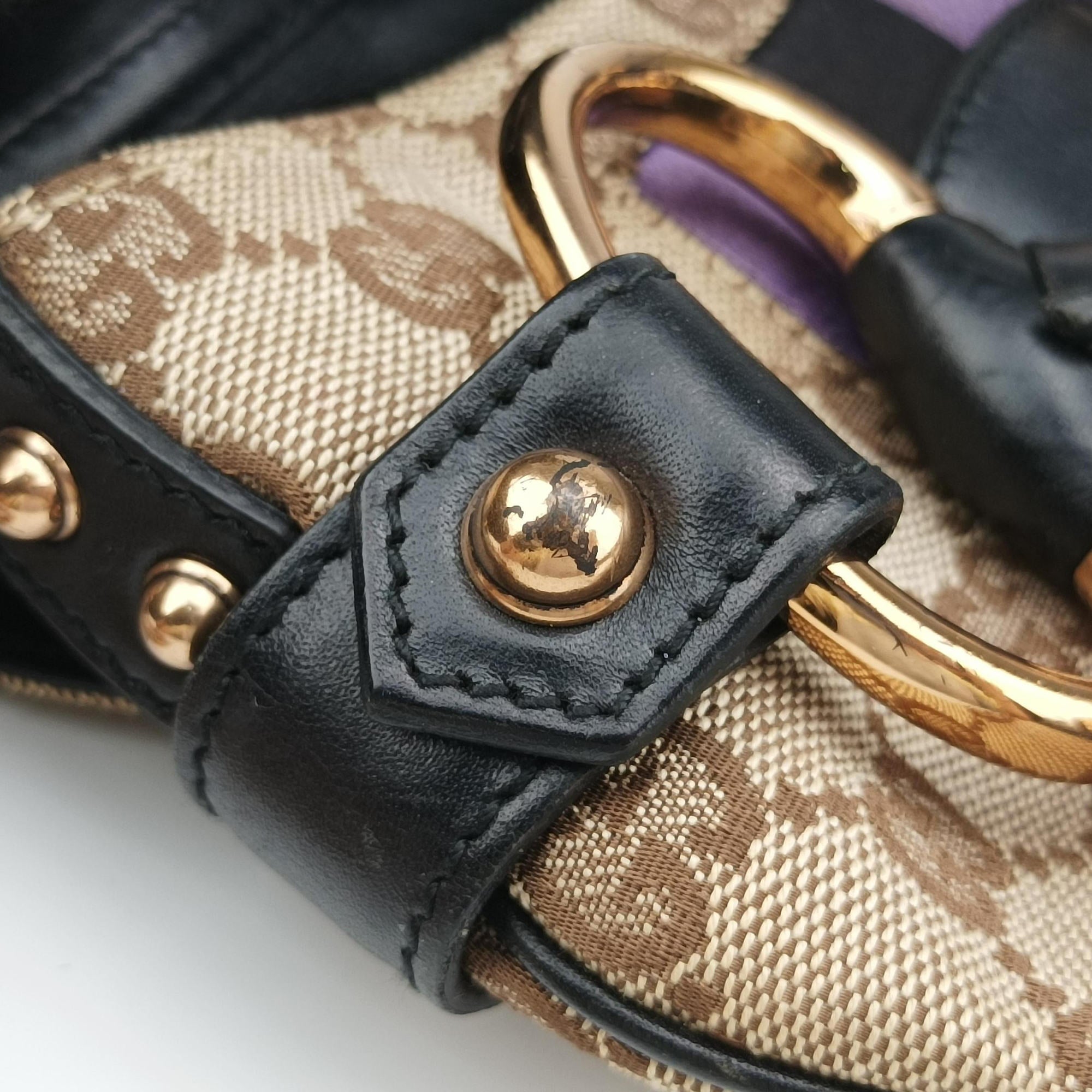 Pre-owned Gucci Horsebit Web khaki×Multi Canvas 129498 shoulderbag | stylenewstar