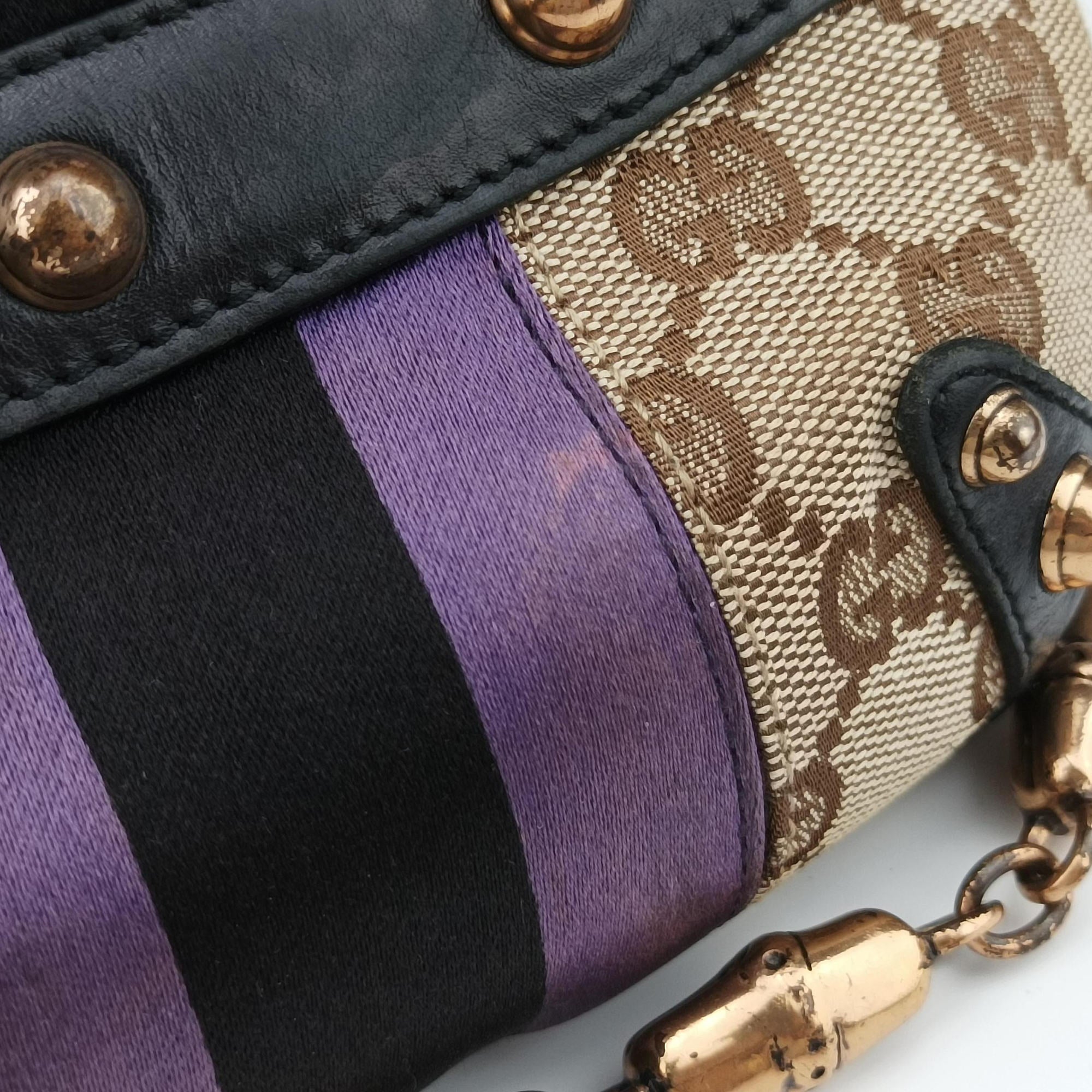 Pre-owned Gucci Horsebit Web khaki×Multi Canvas 129498 shoulderbag | stylenewstar