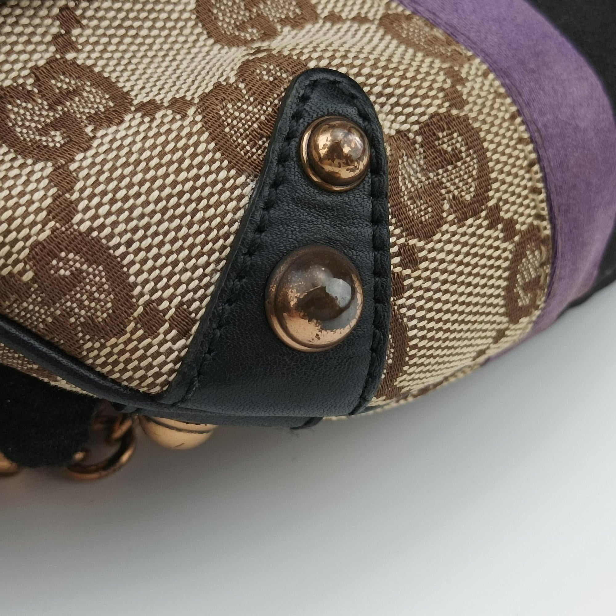Pre-owned Gucci Horsebit Web khaki×Multi Canvas 129498 shoulderbag | stylenewstar