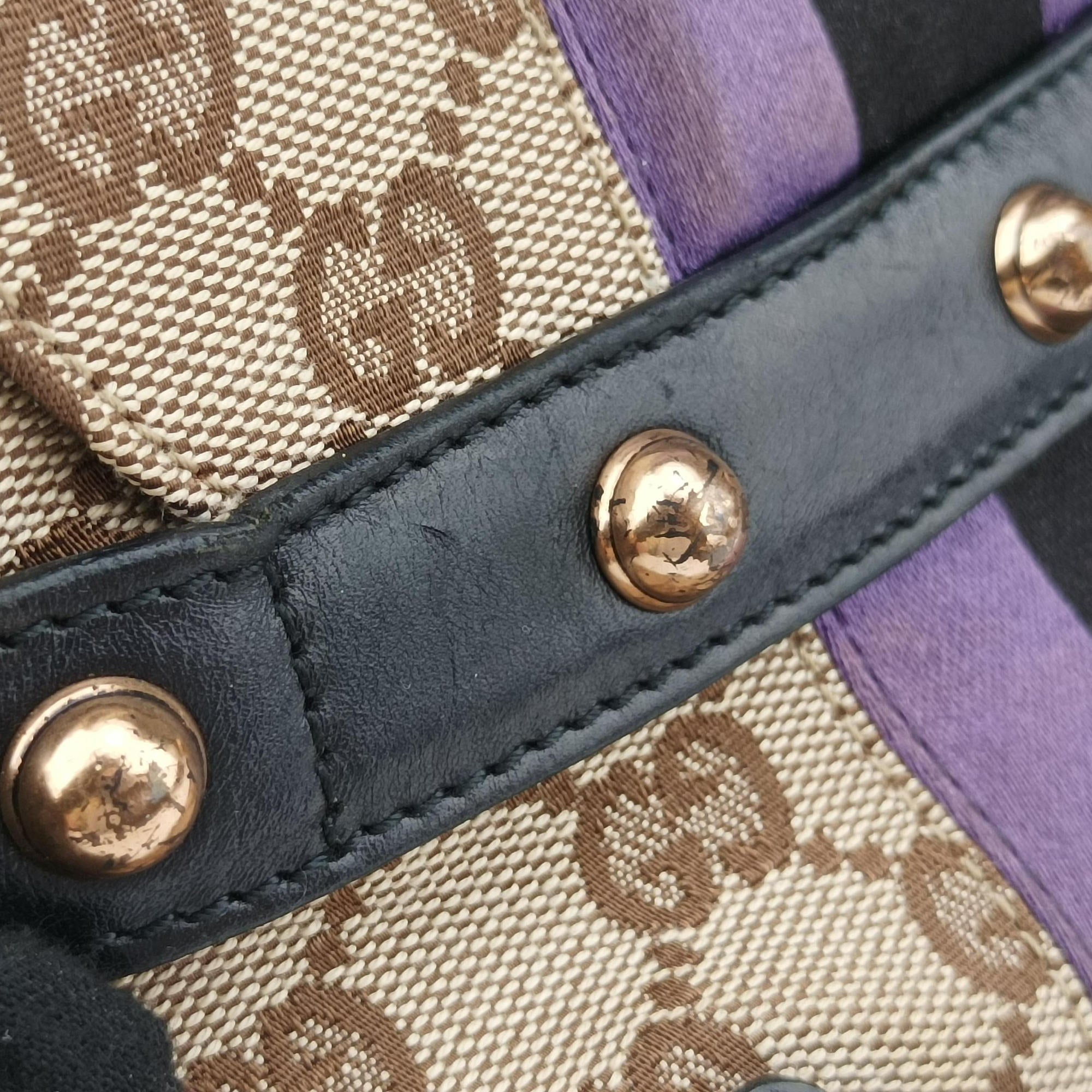 Pre-owned Gucci Horsebit Web khaki×Multi Canvas 129498 shoulderbag | stylenewstar