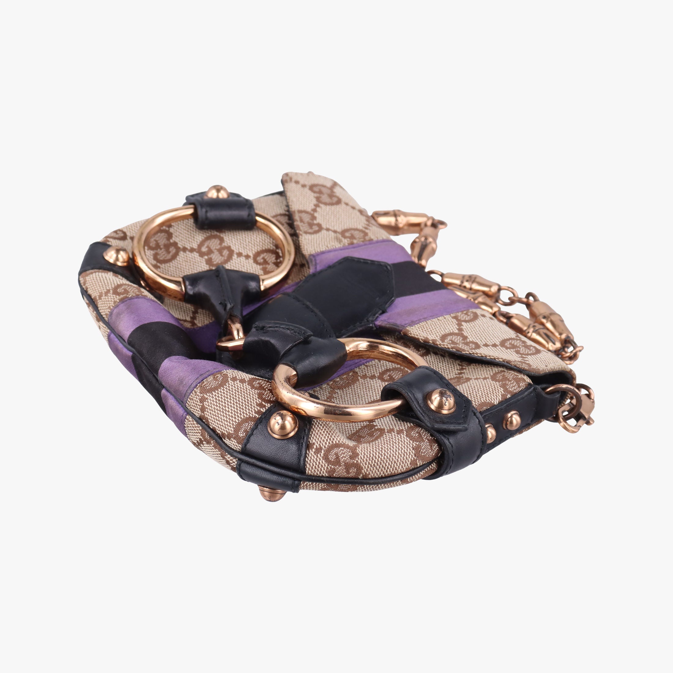 Pre-owned Gucci Horsebit Web khaki×Multi Canvas 129498 shoulderbag | stylenewstar