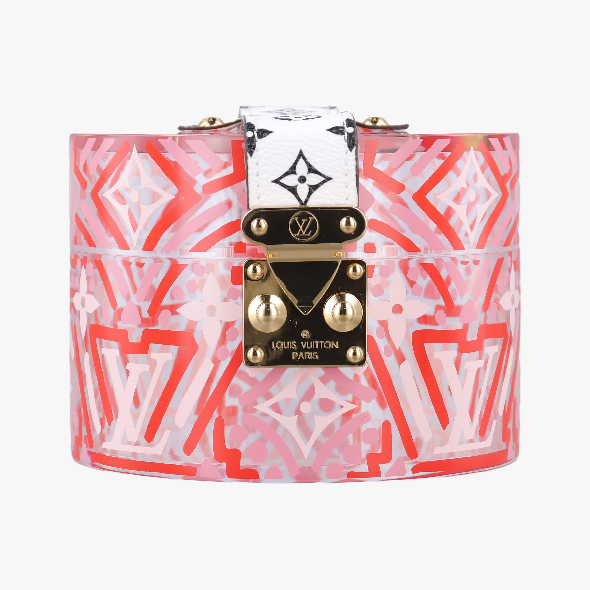 Pre-owned Louis Vuitton Bowet Scott Pink x Clear x Black x White Leather x Plexiglass GI0517 vanitybag | stylenewstar