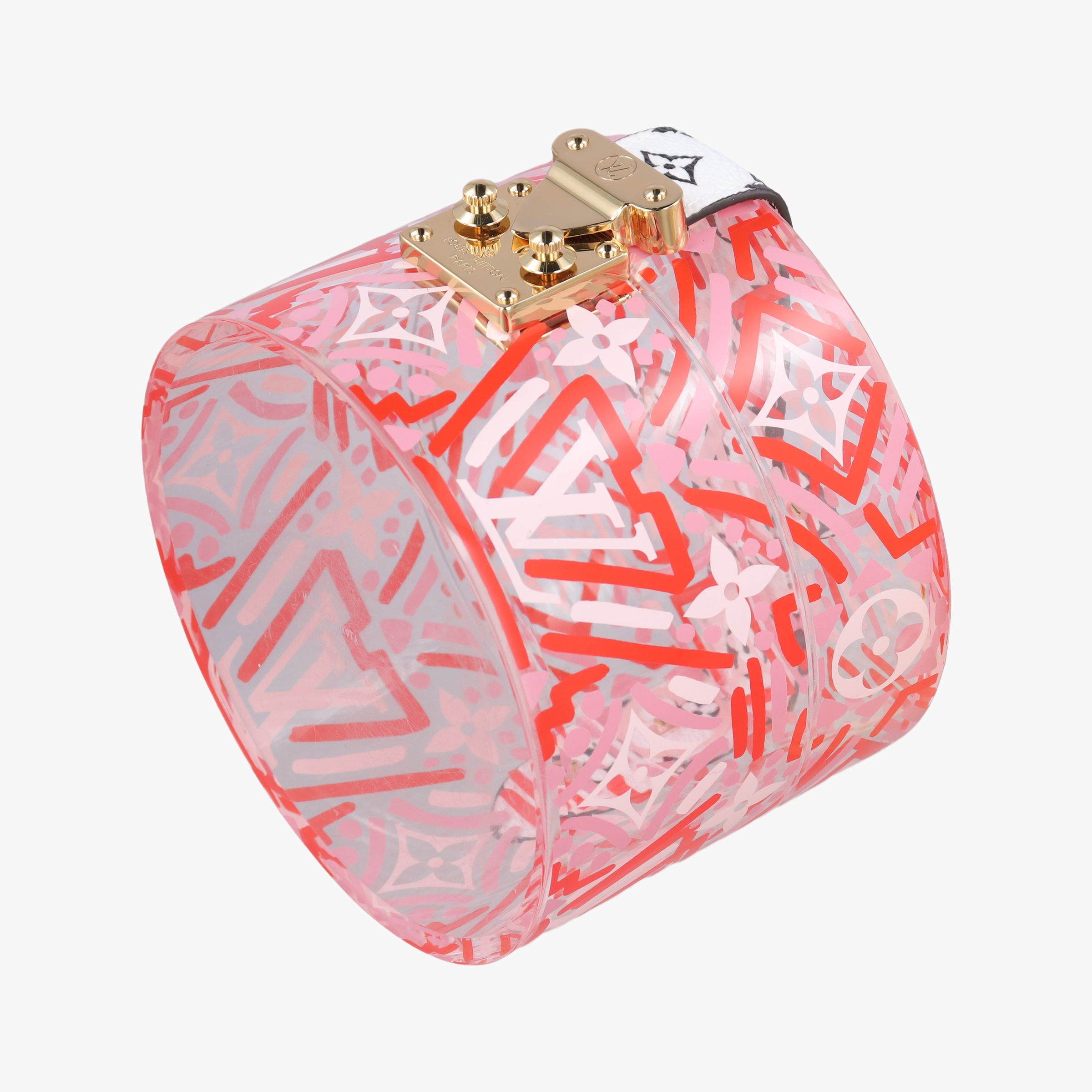 Pre-owned Louis Vuitton Bowet Scott Pink x Clear x Black x White Leather x Plexiglass GI0517 vanitybag | stylenewstar