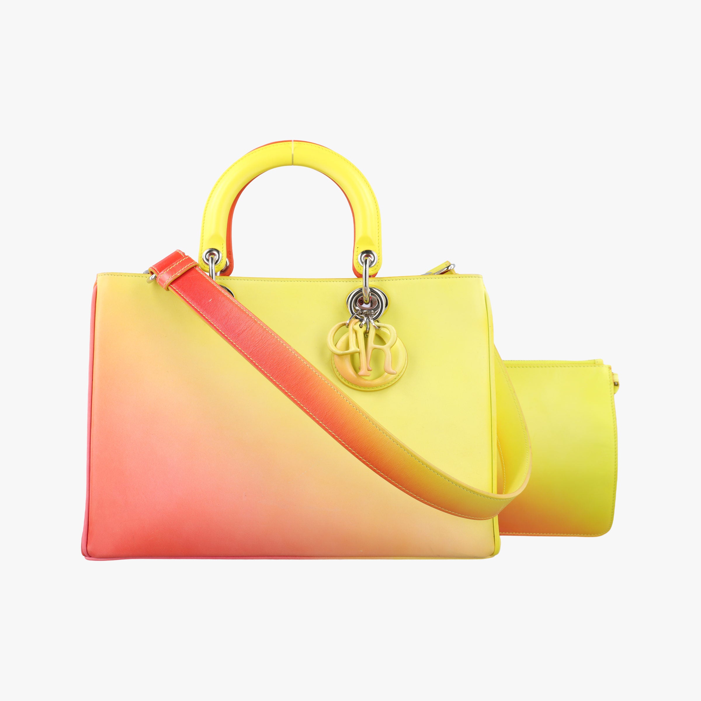 Pre-owned Christian Dior Diorissimo Yellow x Orange leather  shoulderbag | stylenewstar