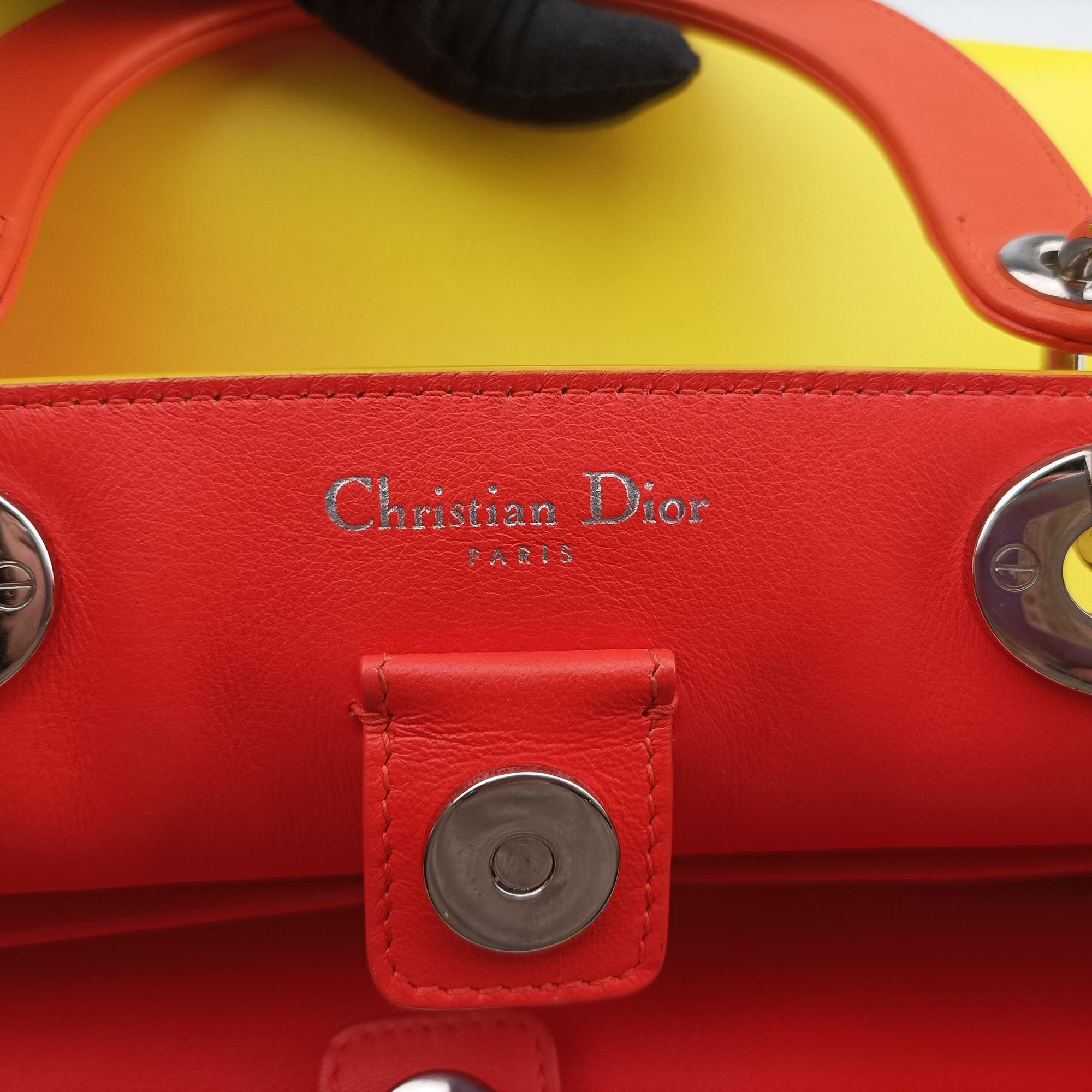 Pre-owned Christian Dior Diorissimo Yellow x Orange leather  shoulderbag | stylenewstar