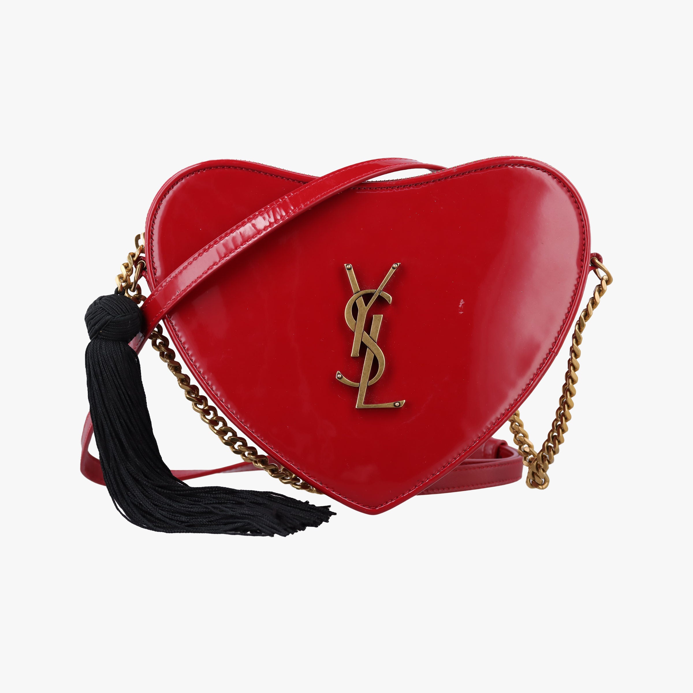 Secondhand Yves Saint Laurent love heart Red Patent 540694 shoulderbag | stylenewstar