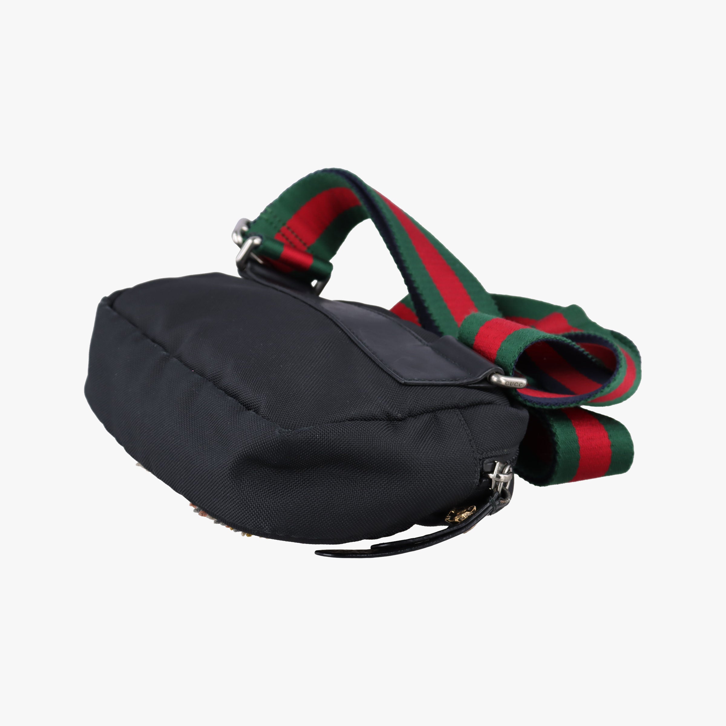 Pre-owned Gucci Tiger Embroidered Web Messenger Black×Multicolour Canvas 523323 bum bag/waist bag | stylenewstar