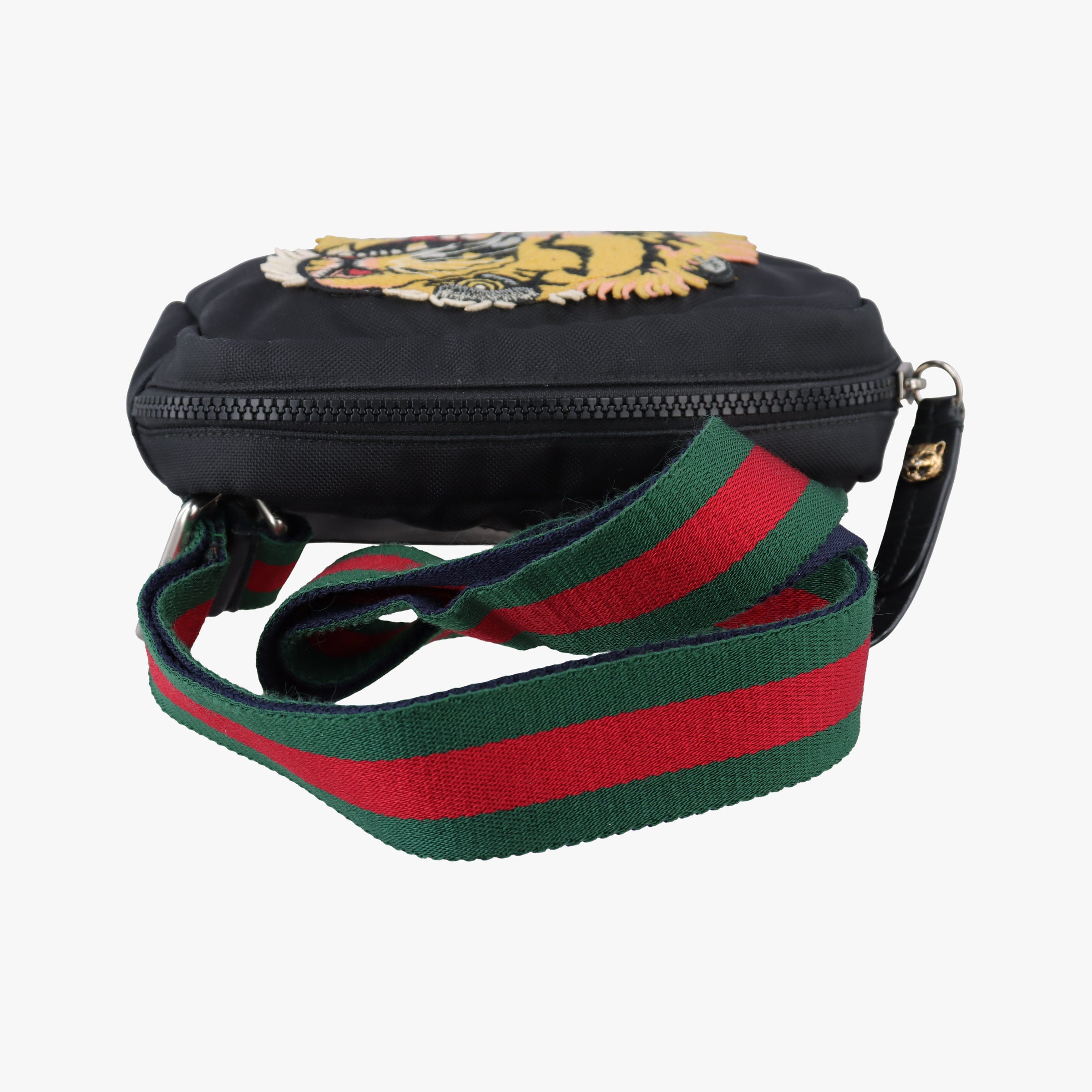 Pre-owned Gucci Tiger Embroidered Web Messenger Black×Multicolour Canvas 523323 bum bag/waist bag | stylenewstar