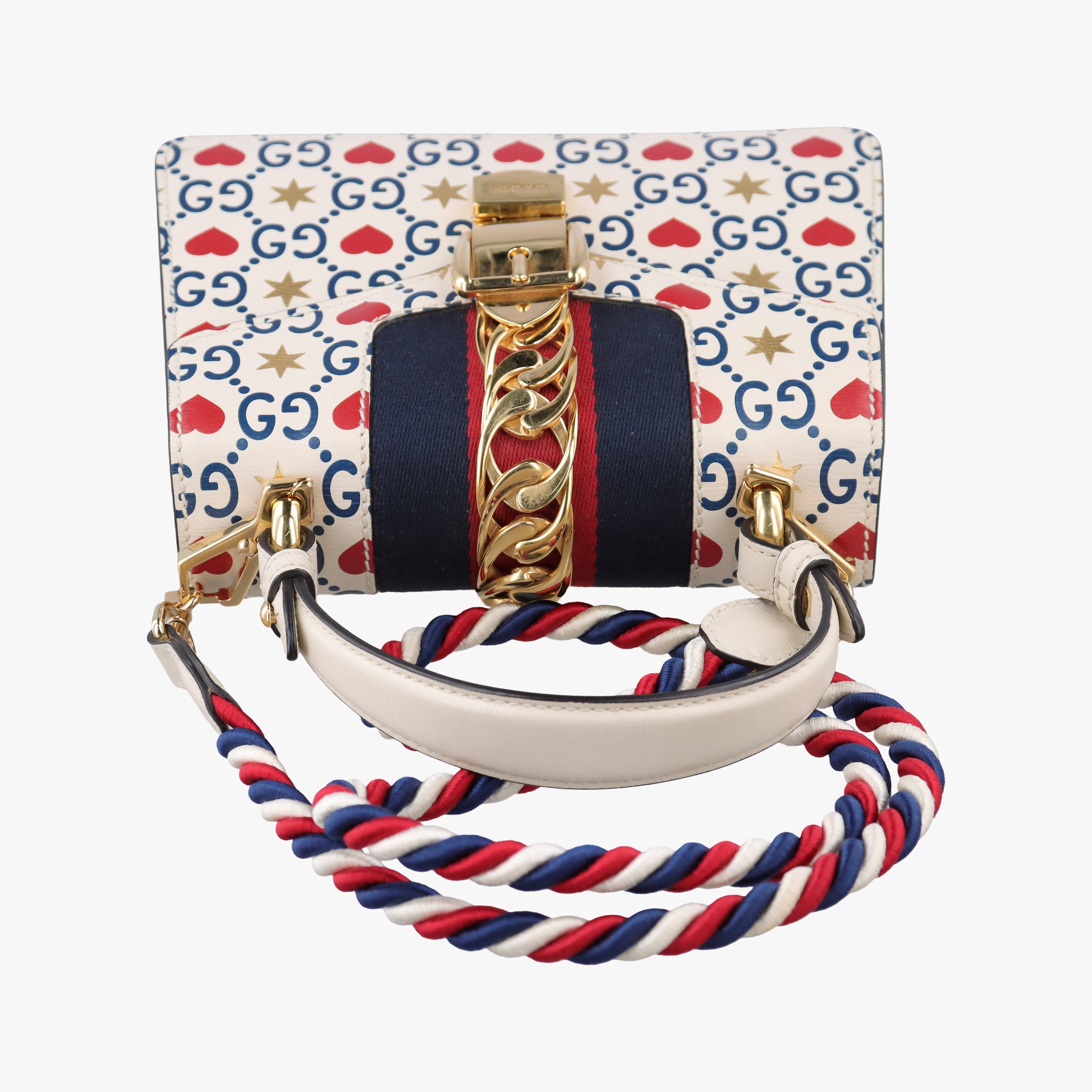 Pre-owned Gucci Sylvie White×Multicolour Leather 470270 shoulderbag | stylenewstar