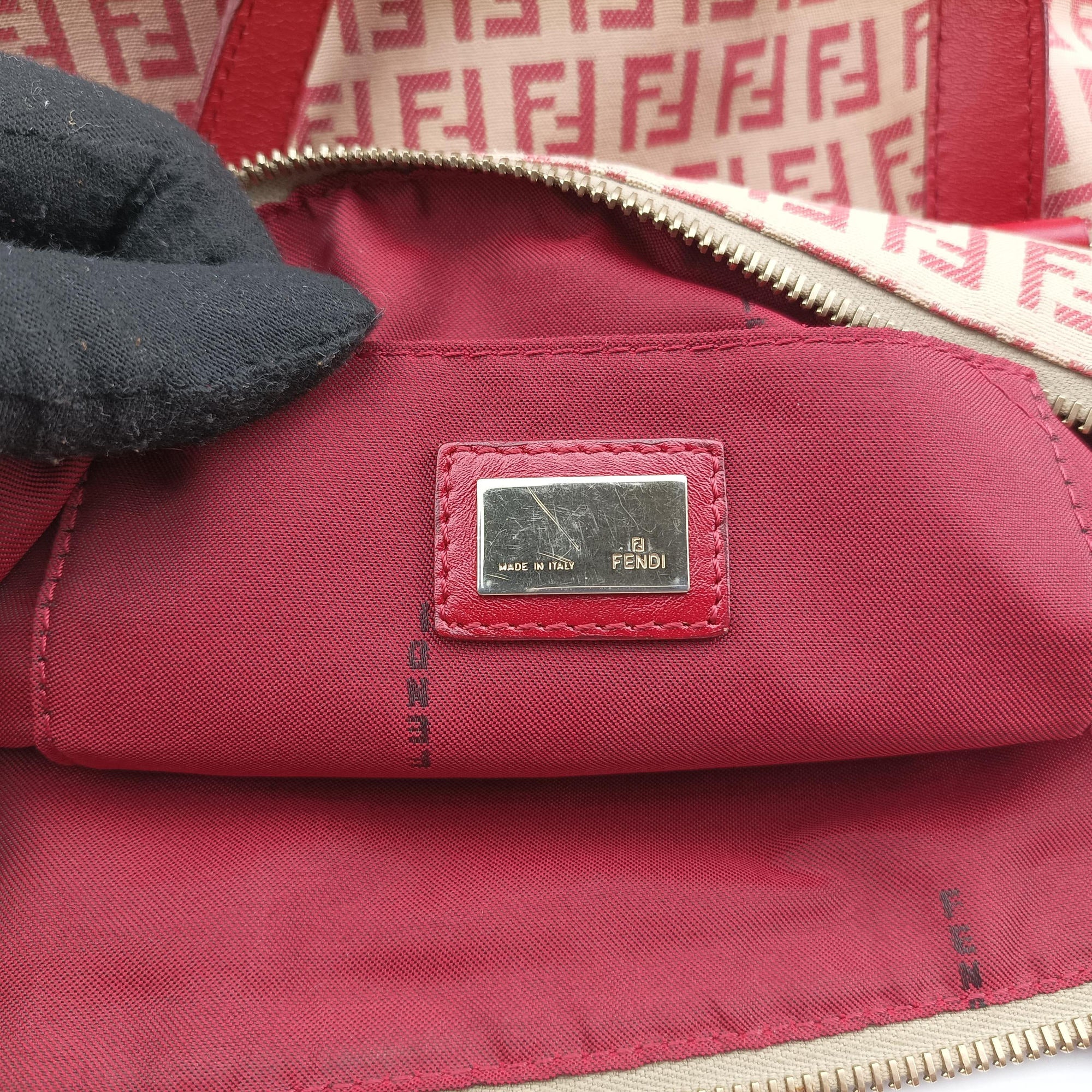Pre-owned Fendi Zucchino Pink × Red Canvas ×  Leather  handbag | stylenewstar