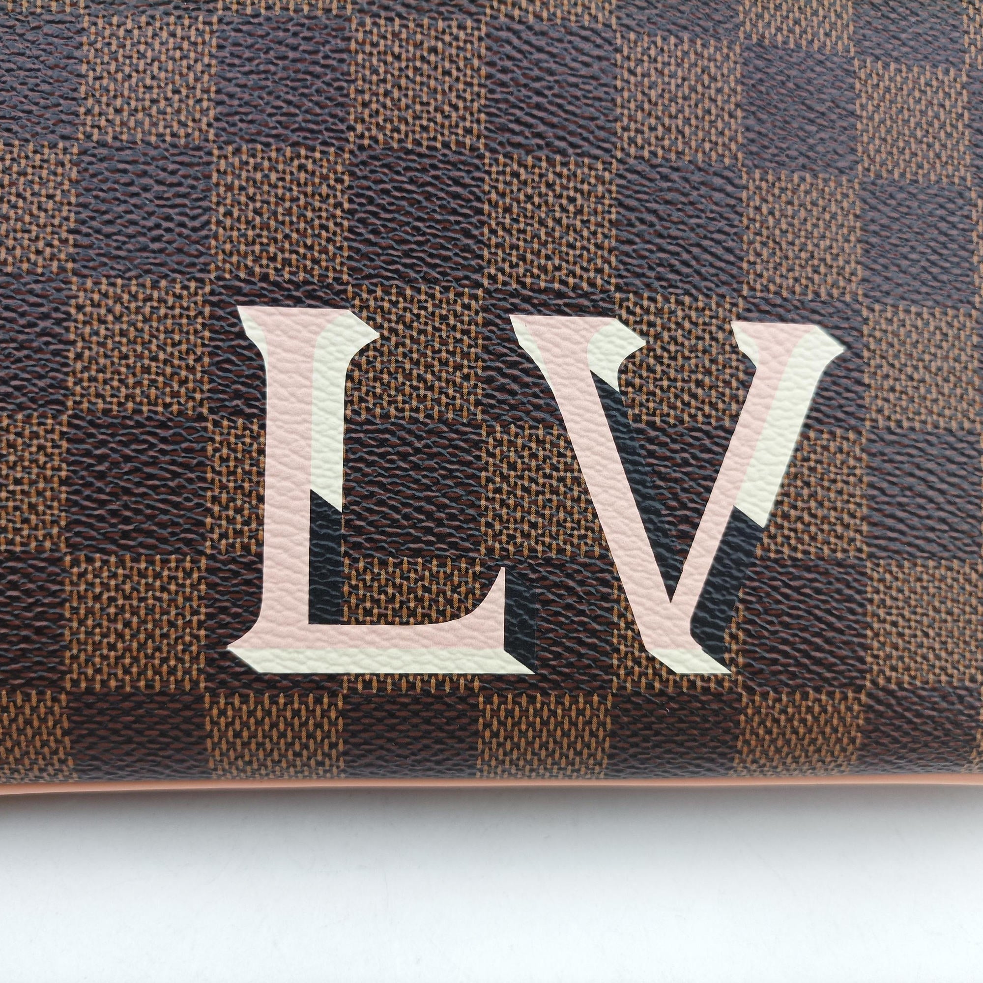 Pre-owned Louis Vuitton Pochette Double Zip EBENE×Rose Ballerine Damier Canvas N60254 shoulderbag | stylenewstar