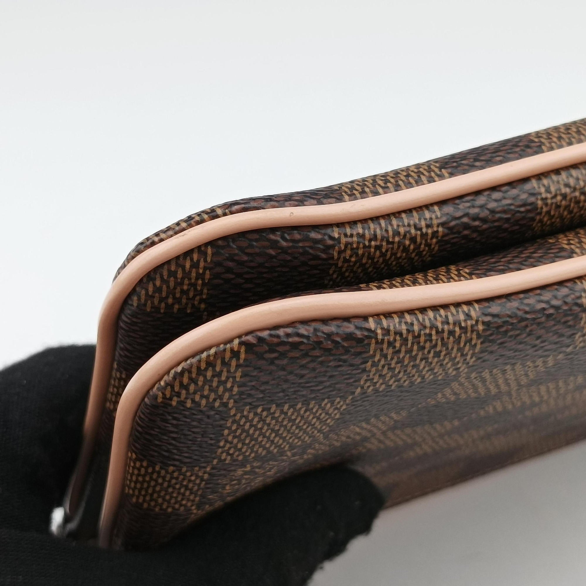 Pre-owned Louis Vuitton Pochette Double Zip EBENE×Rose Ballerine Damier Canvas N60254 shoulderbag | stylenewstar