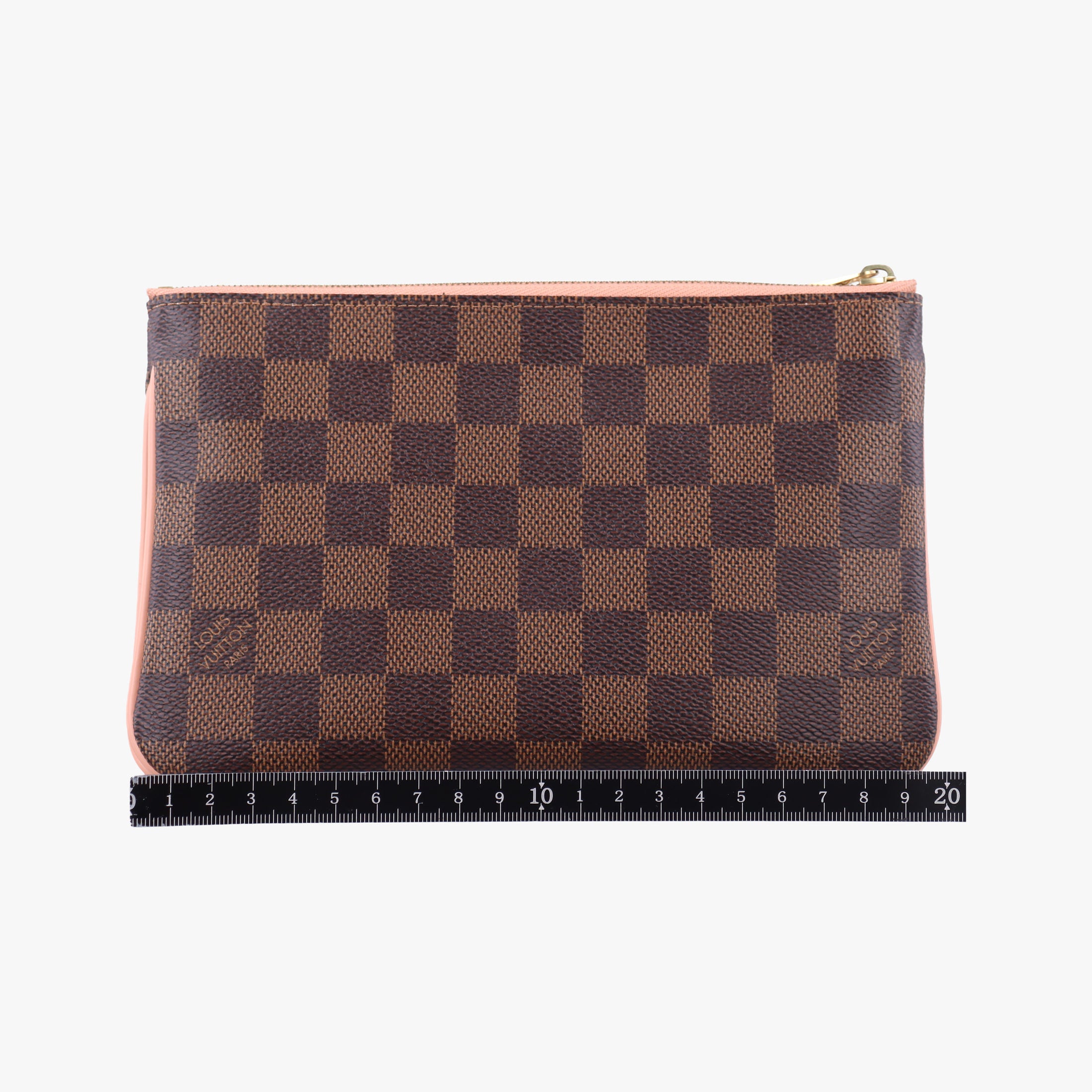 Pre-owned Louis Vuitton Pochette Double Zip EBENE×Rose Ballerine Damier Canvas N60254 shoulderbag | stylenewstar