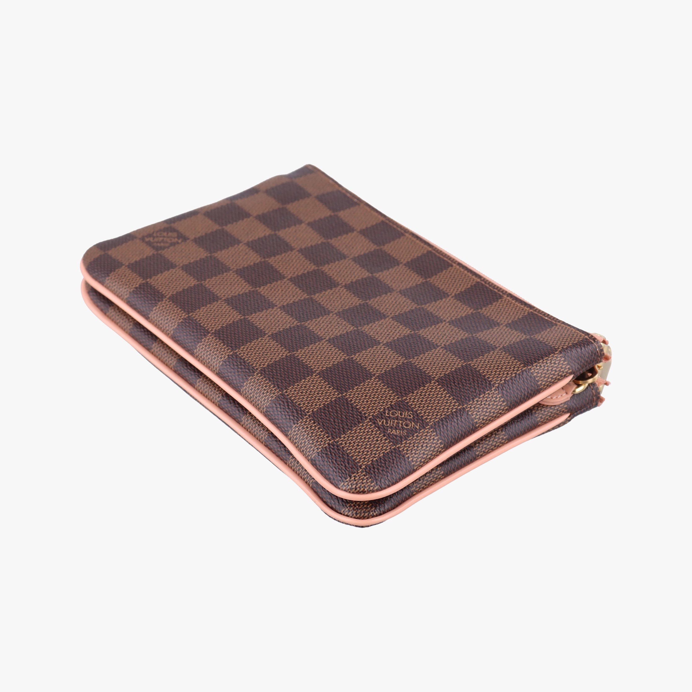 Pre-owned Louis Vuitton Pochette Double Zip EBENE×Rose Ballerine Damier Canvas N60254 shoulderbag | stylenewstar