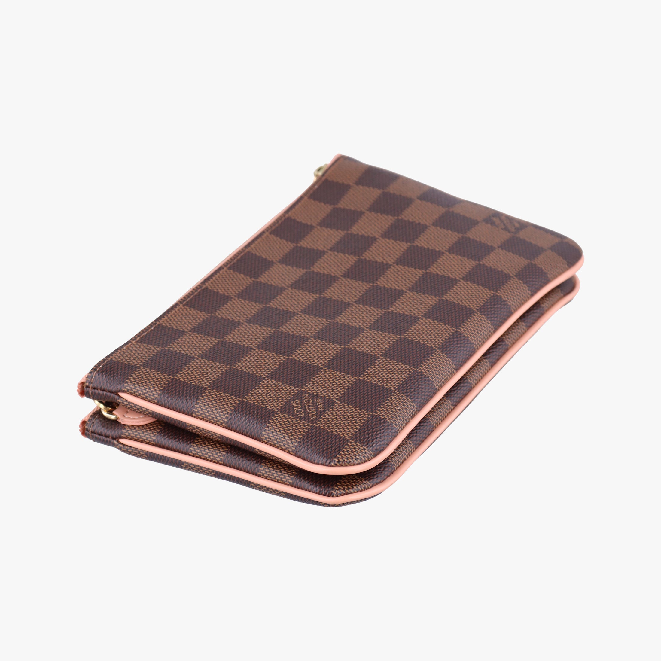 Pre-owned Louis Vuitton Pochette Double Zip EBENE×Rose Ballerine Damier Canvas N60254 shoulderbag | stylenewstar